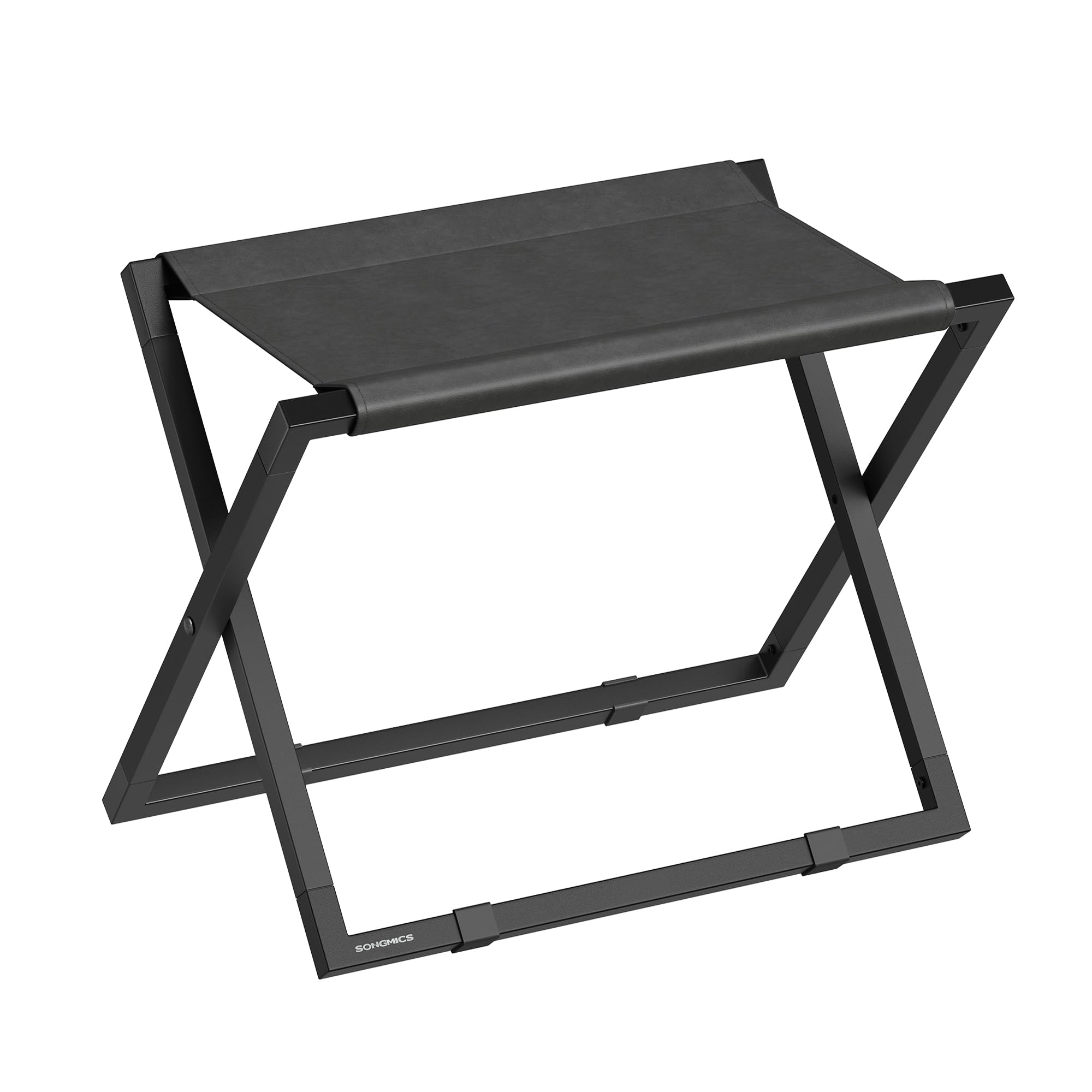 SONGMICS Luggage Rack, Foldable Suitcase Stand, Metal Luggage Holder, Synthetic Leather, Easy to Assemble, for Guest Room, Hotel