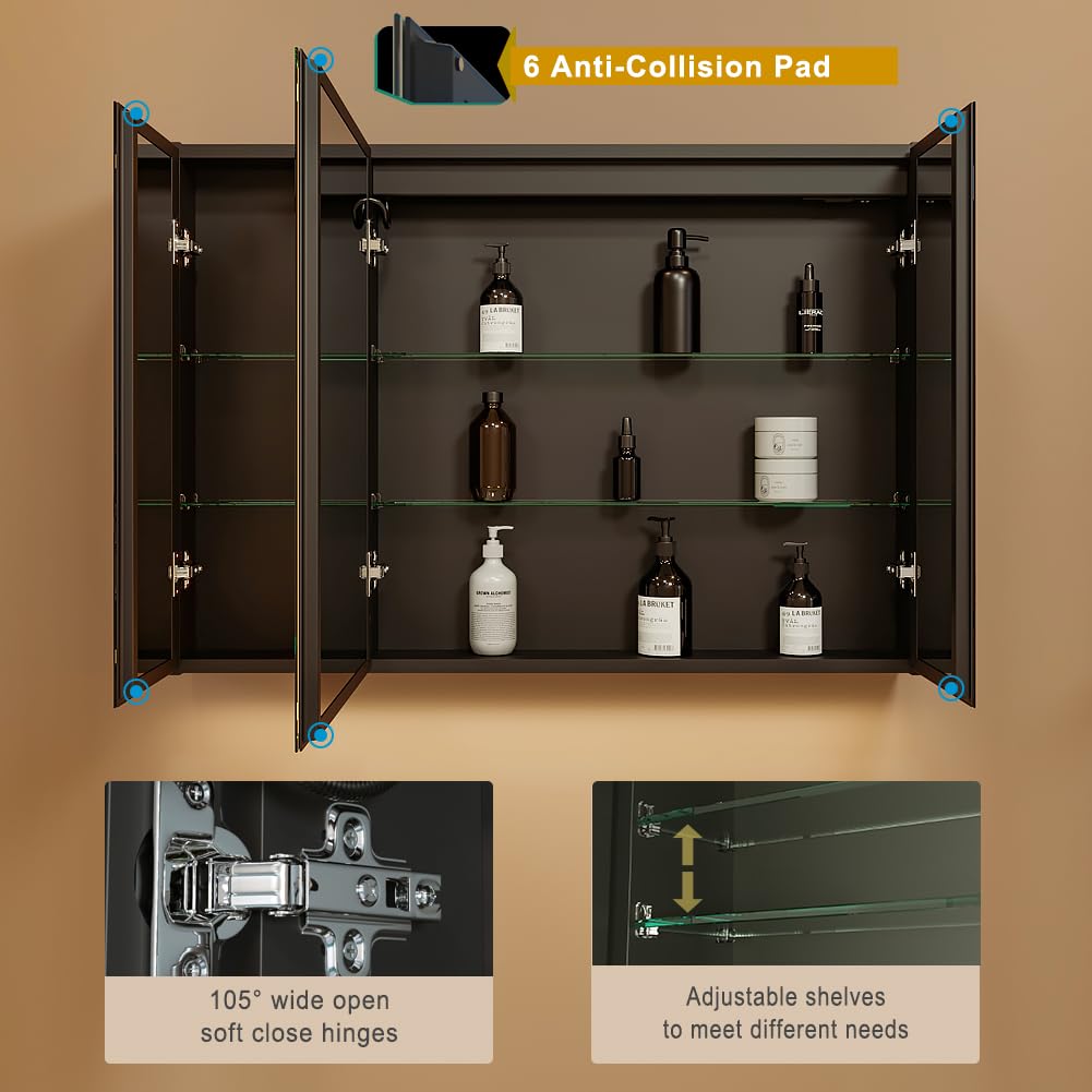 KWW LED Lighted Bathroom Medicine Cabinet with Sockets & USBs, Defogger, Dimmable, 3 Color Light Makeup Mirror, Easy to Install,