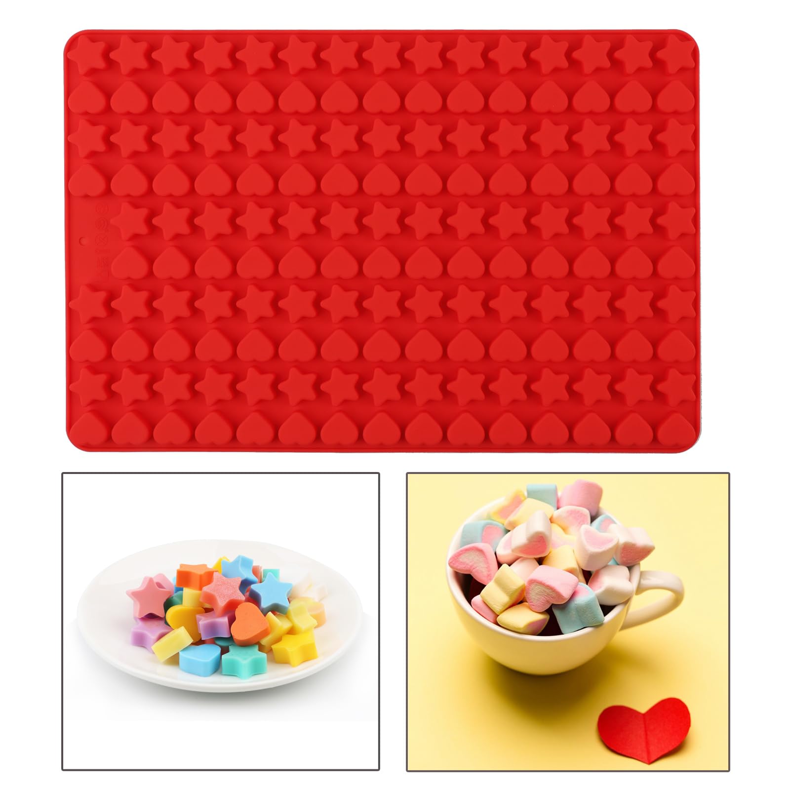 Silicone Gummy Molds, 148 Cavity Cute Star Heat Red Candy Mold/226 Cavity Mini Semi Sphere Round Square Yellow Dog Treat Mold Fo