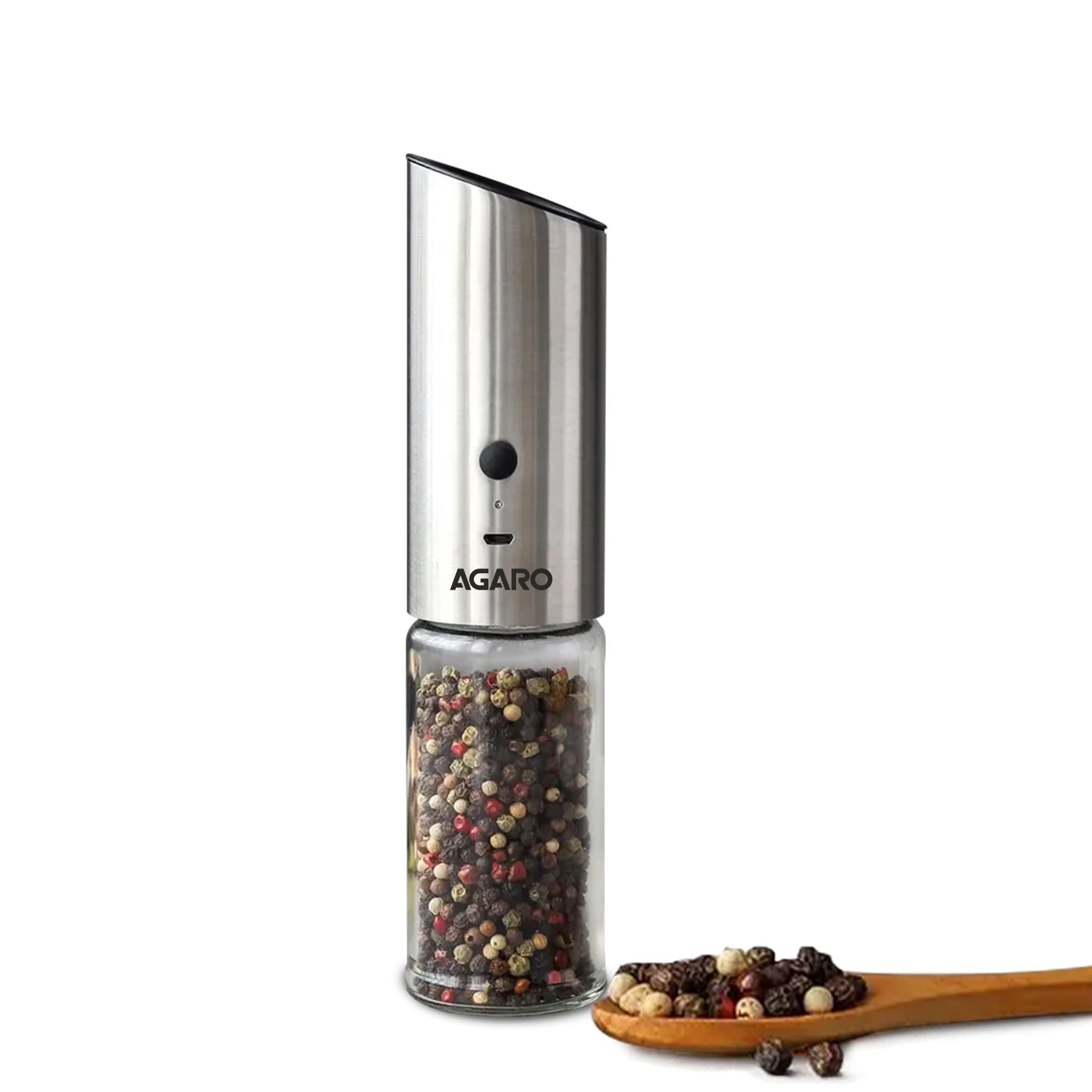 AGARO Gravity Salt & Pepper Automatic Grinder, Refillable,Adjustable Coarseness,Gravity Electric Salt Pepper Mill & Shaker, Rech