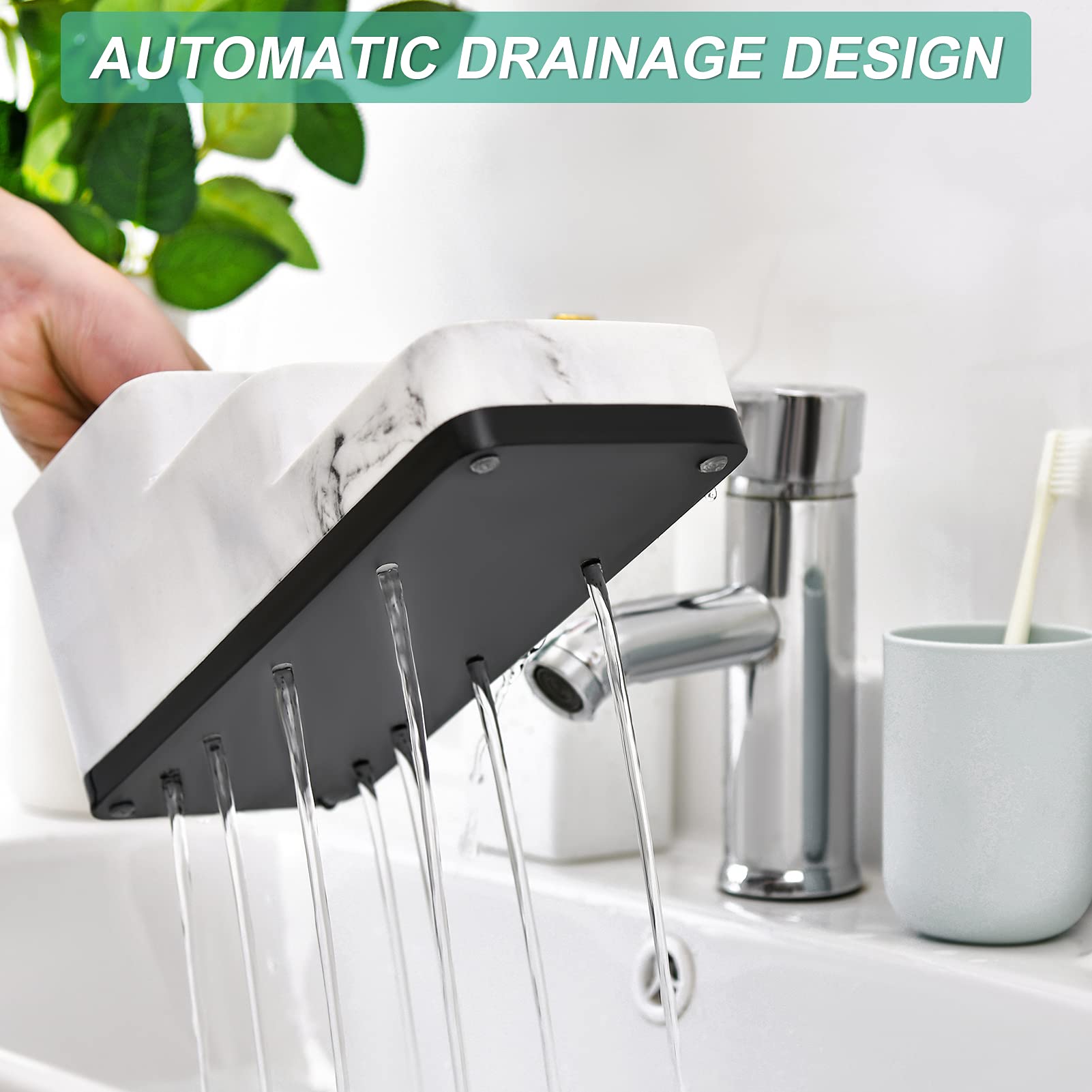 VITVITI Toothbrush Holder for Bathroom  Bathroom Organizer Countertop  5 Compartment Bathroom Accessories Storage for Toothpaste/Vanity Counter  White Resin of Marble Color