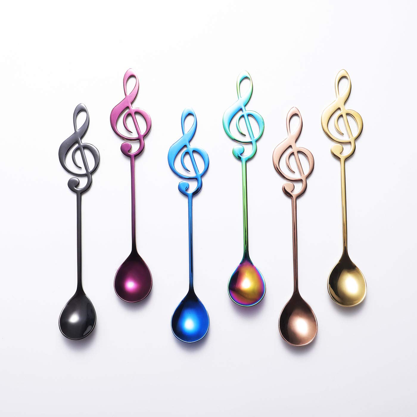 Music Note Spoons 6-Pack Creative Cute Teaspoons 18/10 Stainless Steel Staff Musical Notation Shaped Coffee Spoons By Ironx (Mul
