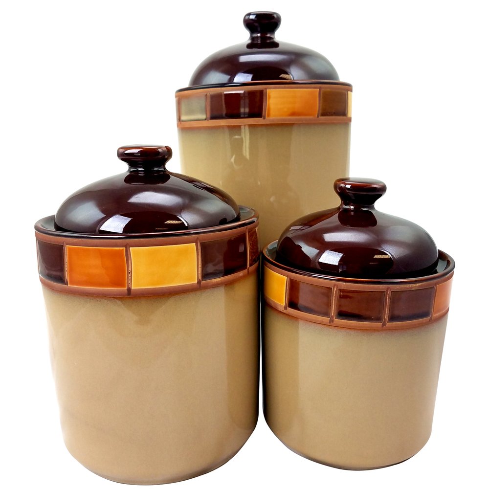 Gibson Elite Canister Container Jar, 3 Piece Set, Brown Multi