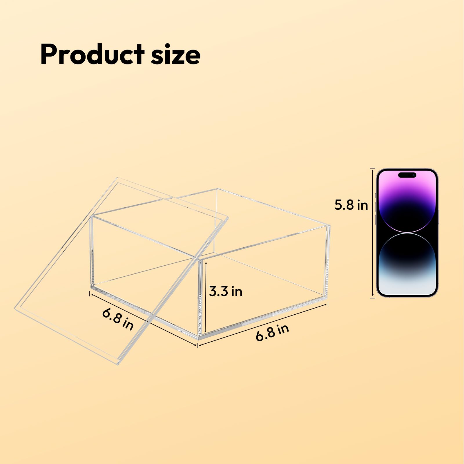 AITEE Decorative Acrylic Box with Lid, Clear Cube Display Case, Multi-Purpose Box Square Container for Holding Staples, Adhesive
