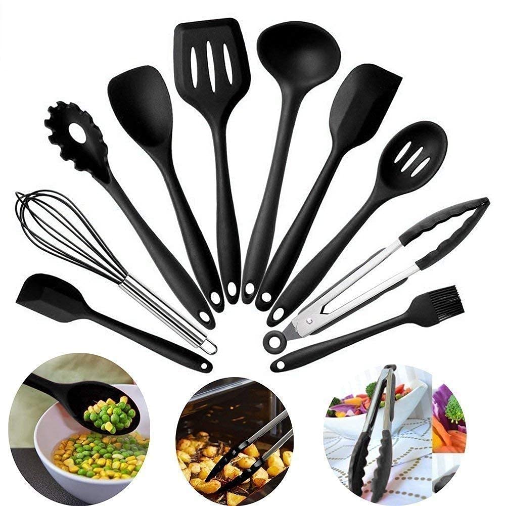 Nunki Trend Flexible NonStick Heat Resistant Kitchen Utensils Spoon Spatula Cooking Set 10 Pcs Silicon Oil Basting Brush And S