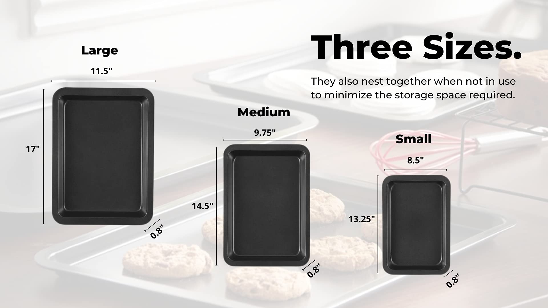 Le Regalo Set Of 3 Heavy Duty Construction Premium Quality Non Stick Baking Trays, 3, Silver