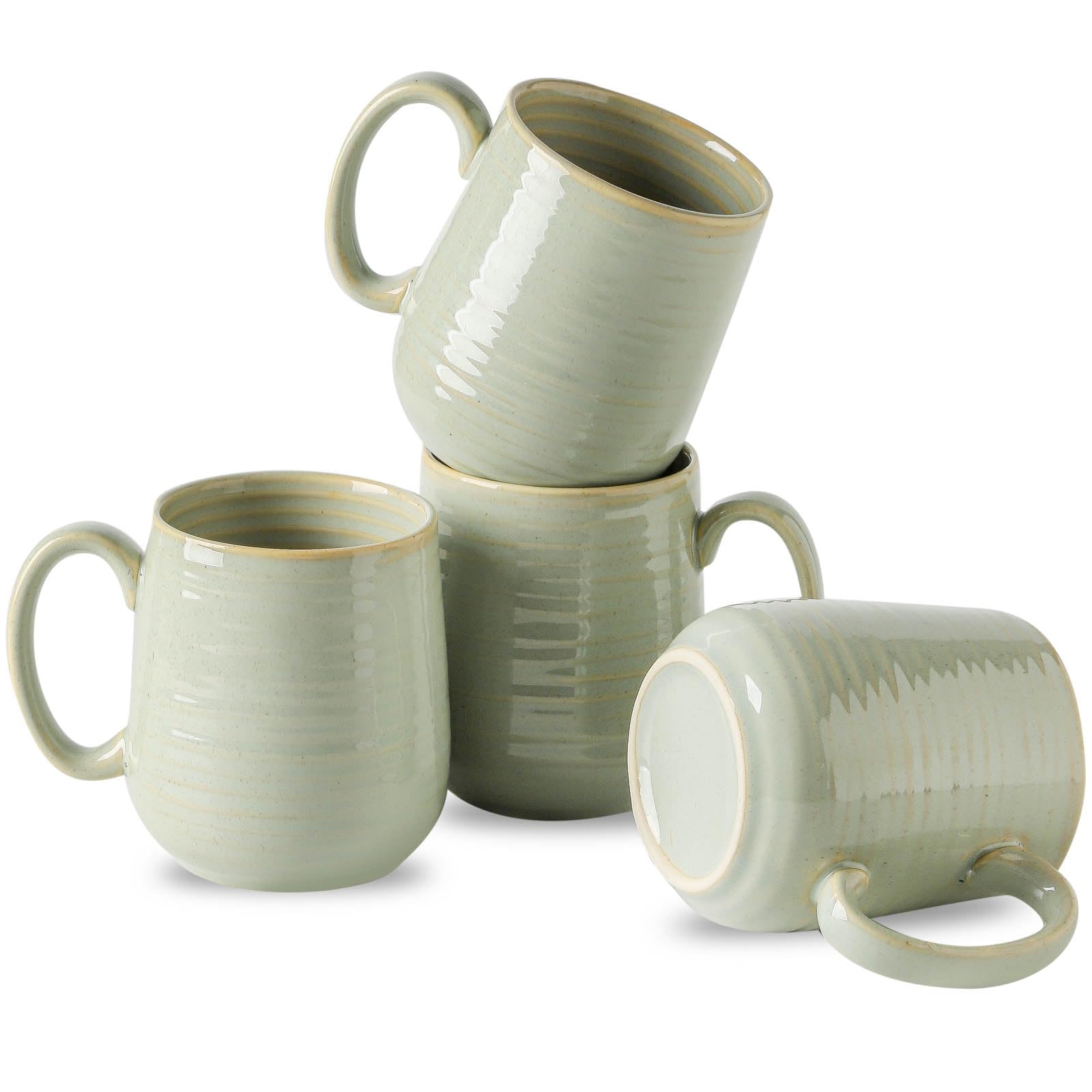 HASENSE Porcelain Coffee Mugs Set, 12 Oz Reactive Glaze Green Coffee Cups with Handle, Large Tea Cup for Latte, Cappuccino & Hot