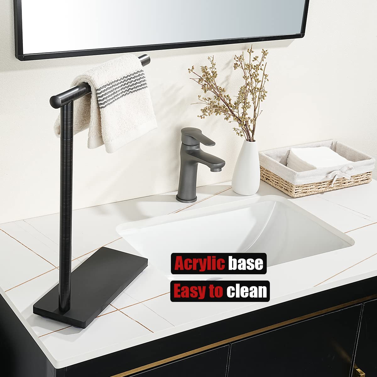 JQK Hand Towel Holder Stand Oil Rubbed Bronze  Modern Tree Rack Free Standing for Countertop with 12 Inch Bar  304 Stainless Thicken 0.8mm Steel ORB  HTT170-ORB