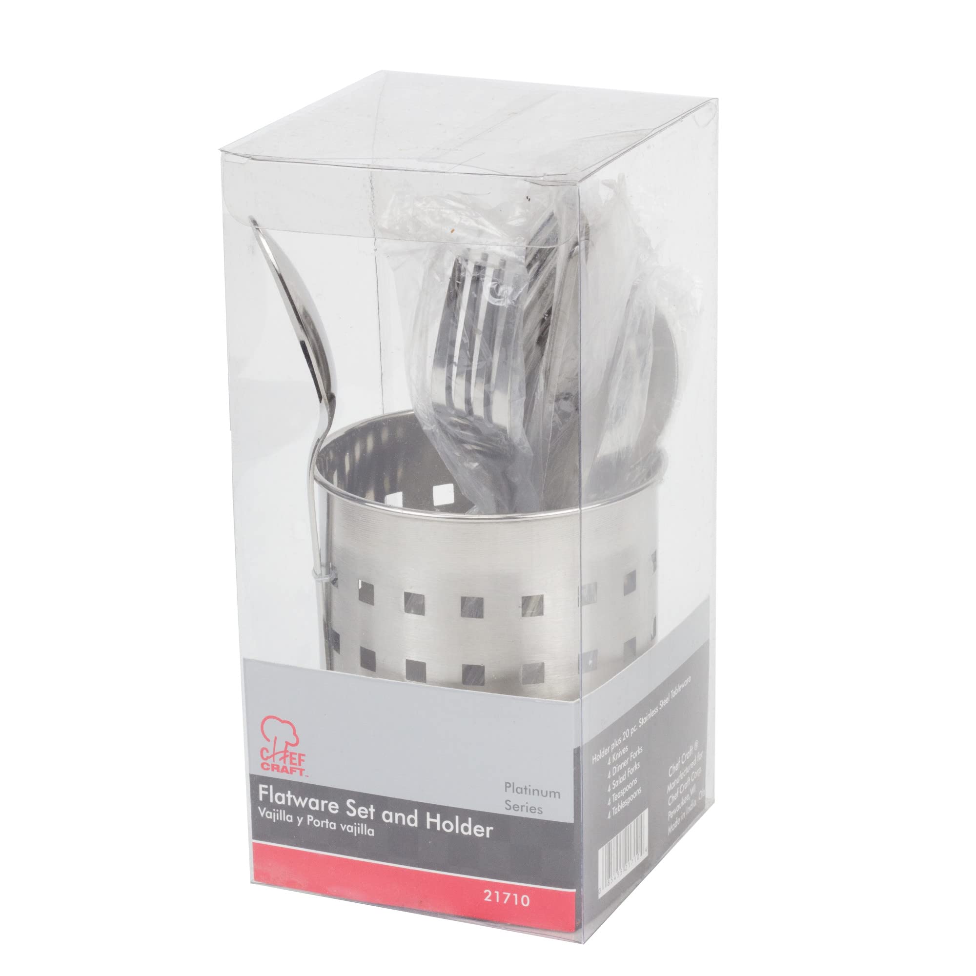 Chef Craft Heavy Duty Flatware Holder, 20 Piece Set, Stainless Steel