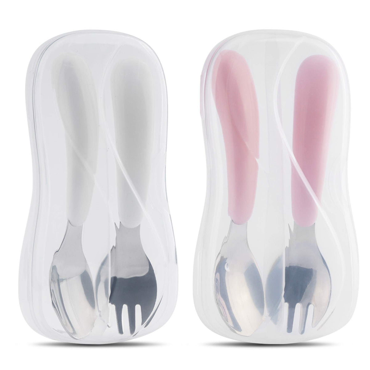 Kirecoo 2 Set Toddler Utensils, Toddler Forks and Spoons, Stainless Steel Toddler Silverware Set, Designed for Self Feeding Flat
