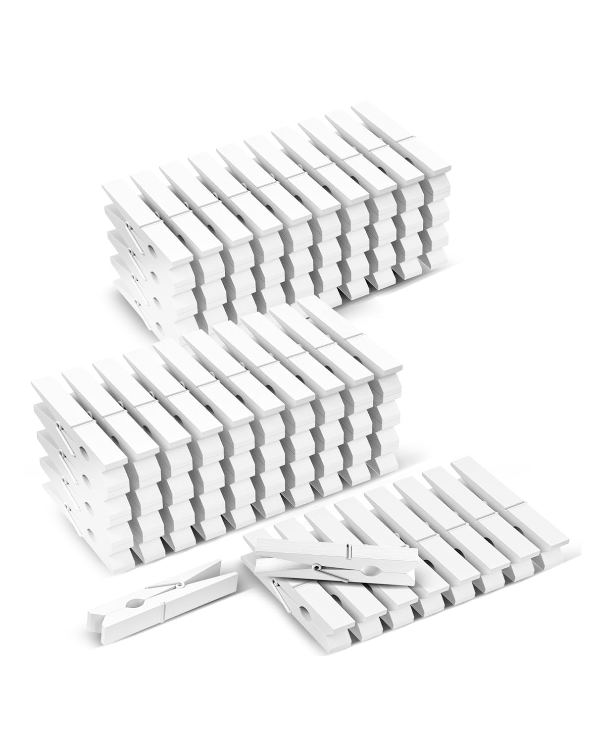 100 Pack White Clothespins 2.9 Inch, Heavy-Duty Wood Rust-Resistant Clothes Pins, Solid Birch Clips for Laundry, Photo Wall Disp