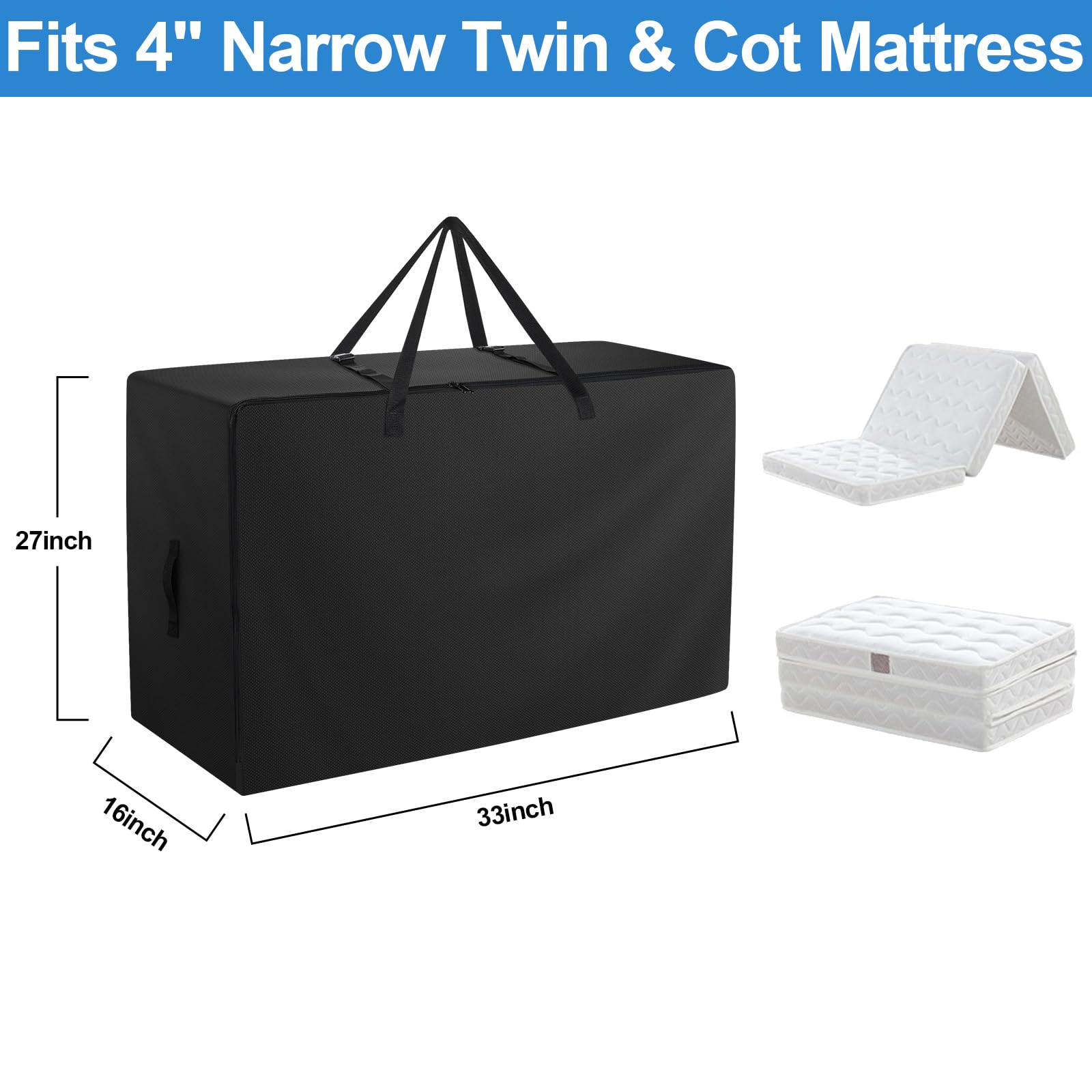 Folding Mattress Bag - 600D Oxford Cloth Heavy Duty Carry Case For Tri-Fold Guest Bed Mattress (Fits 4'' Narrow Twin & Cot Mattr