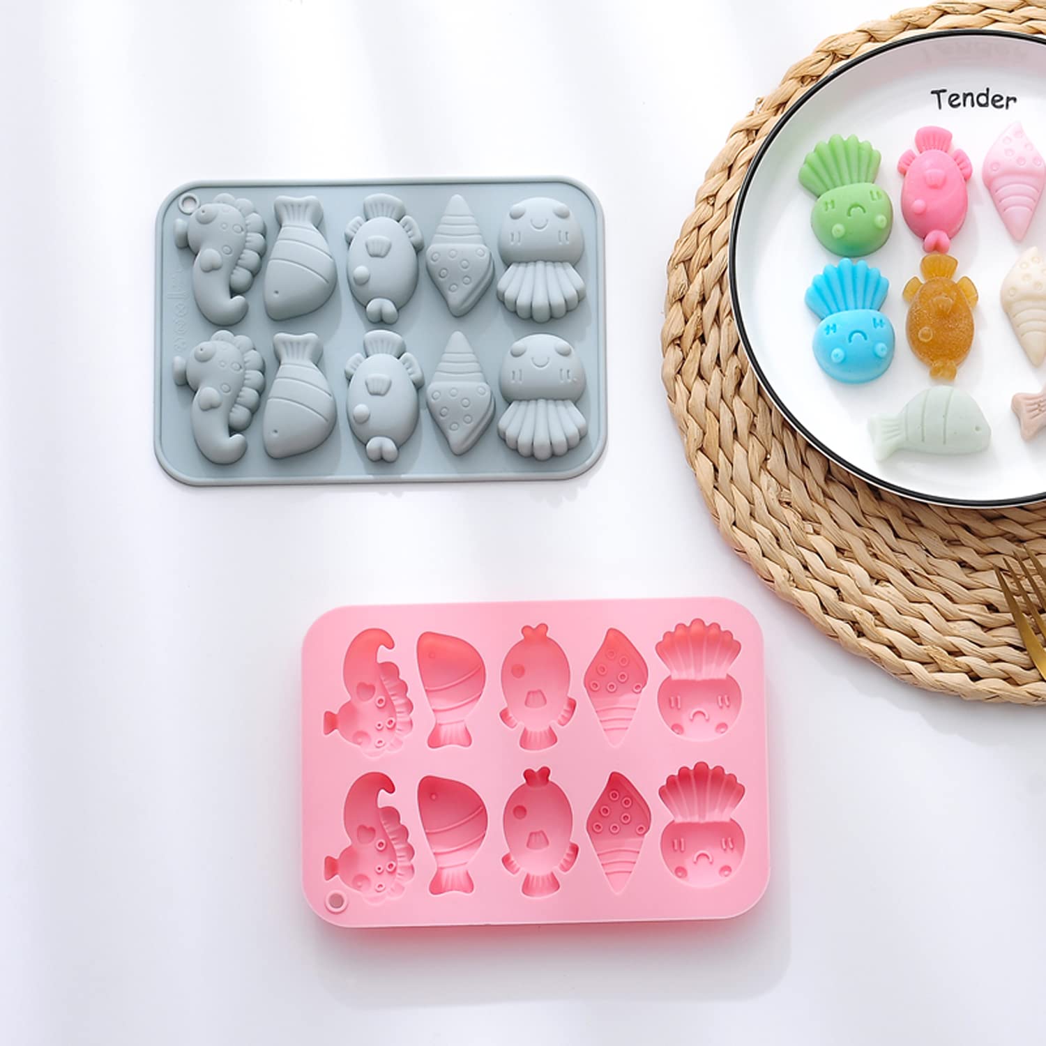 Verdental Marine Life Silicone Molds Set Non-Stick Candy Making Supplies For Chocolate Gummy Biscuit Mints Crayon Including Octo