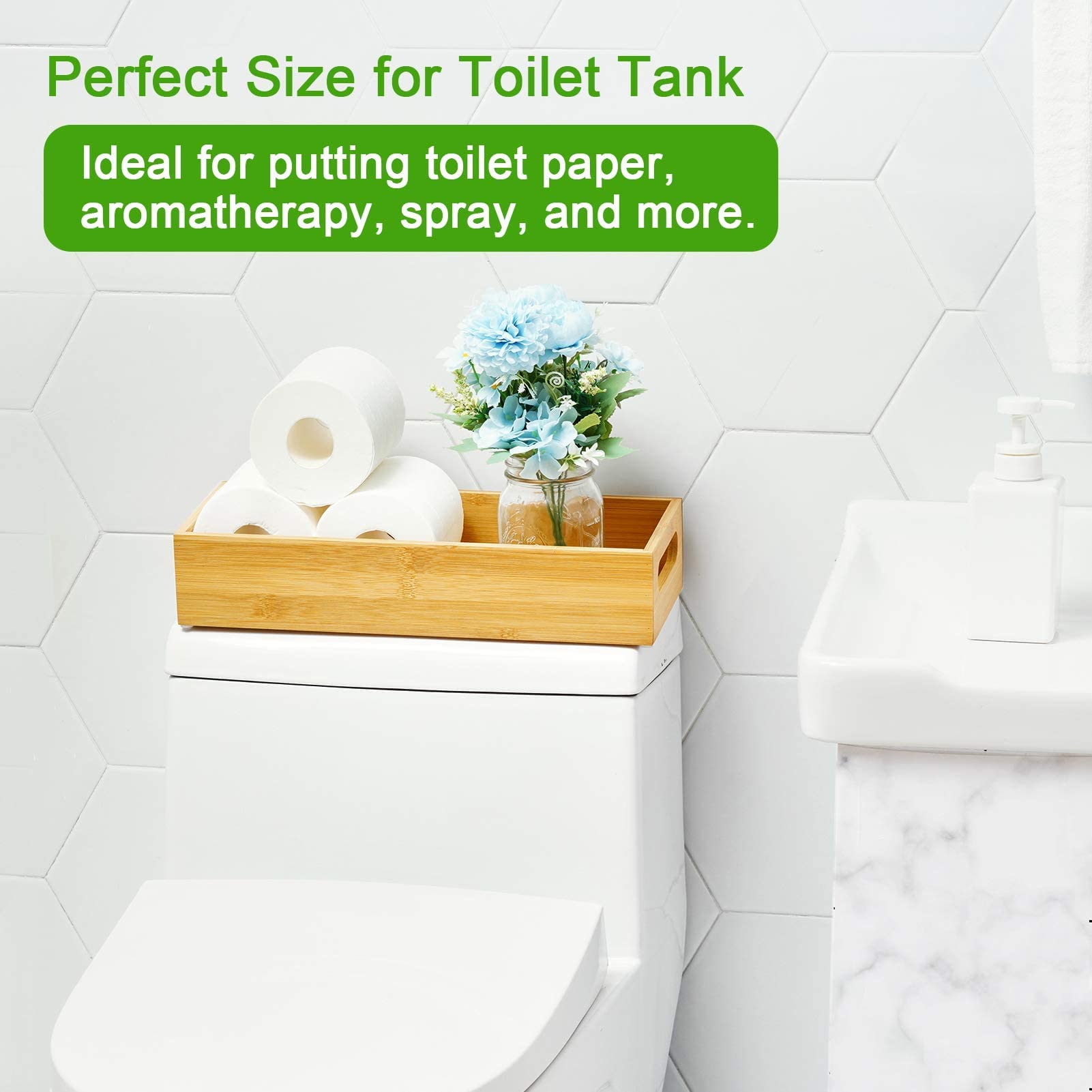 VITVITI Toilet Tray  Bamboo Toilet Paper Storage with Handles  Toilet Tissue Holder Organizer Box Basket  for Toilet Tank/Bathroom/Kitchen Counter  Natural
