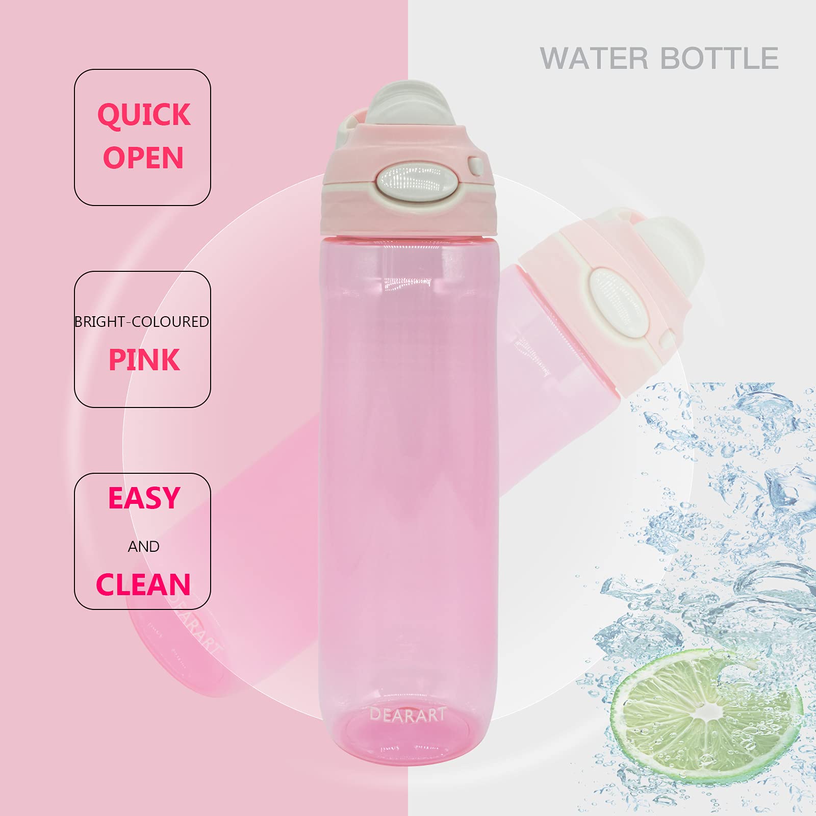 DEARART 2 Pack 26oz Blue Water Bottle and Pink Water Bottle Without Straw  AUTOSPOUT Wide Mouth BPA FREE Leak Proof  Has Handle Easy Carried Suit Office Home Sports Travel School etc.