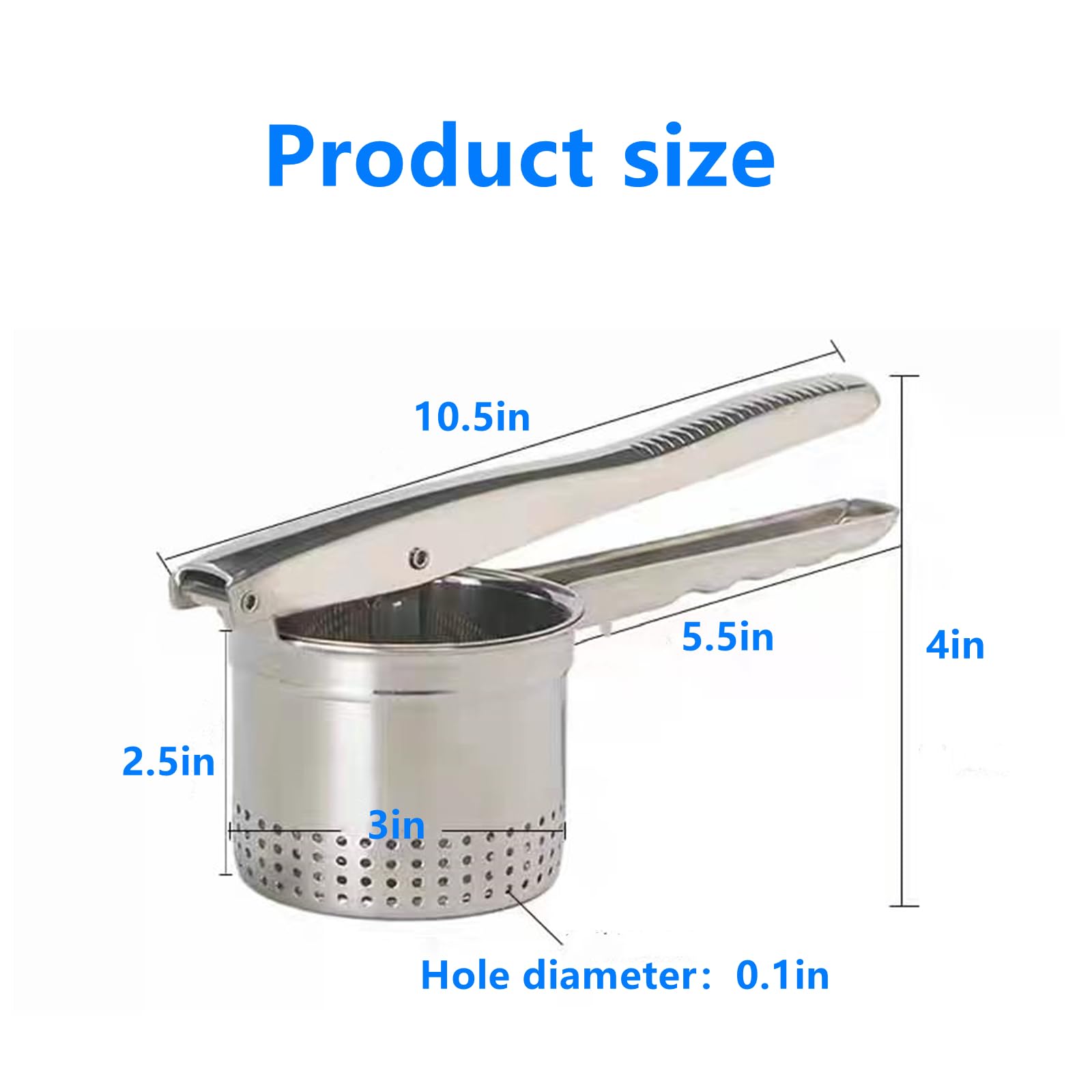 Potato Masher Potato Ricer For Mashed Stainless Steel Masher Kitchen Tool Potato Press Baby Food Masher Bean Masher (10.5In)