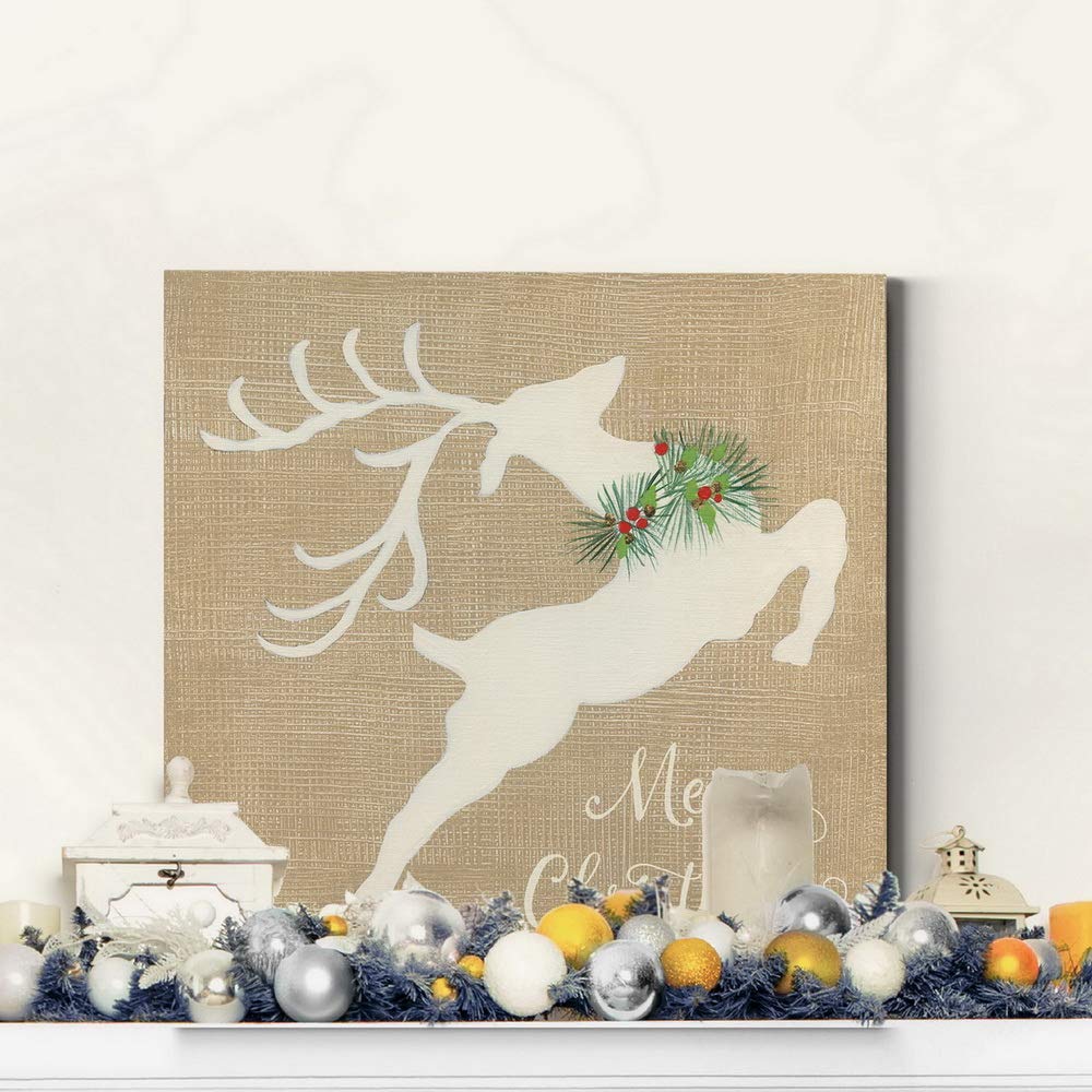 Renditions Gallery Merry Christmas Reindeer Wall Art, Cute Christmas & Winter Artwork, Festive Red & Green, Premium Gallery Wrap