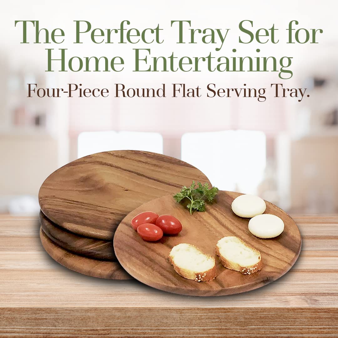Acacia Wood, Set Of 4, 9'' Round Plates For Serving Charcuterie, Sushi, Dessert, Bread And More By Woodard & Charles