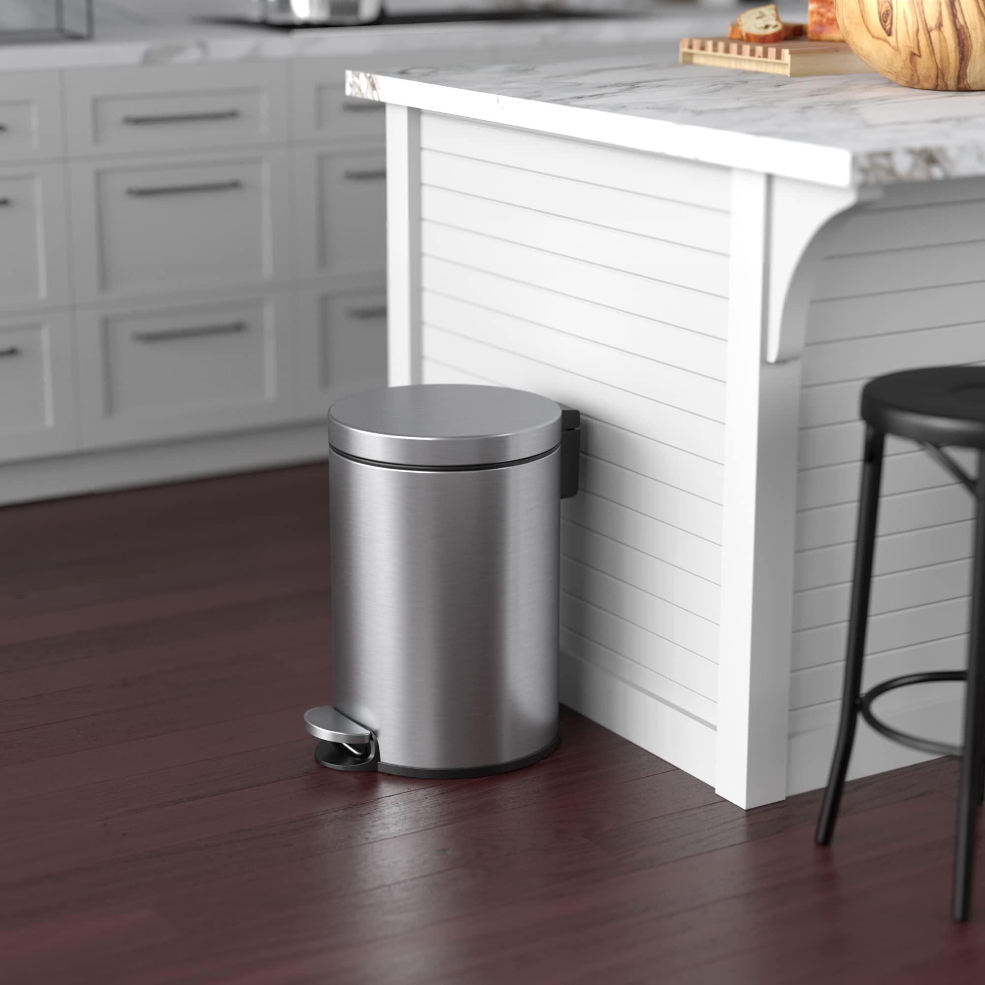 iTouchless SoftStep 3.2 Gallon Small Round Bathroom Step Trash Can with Removable Inner Bucket and AbsorbX Odor Filter  Stainless Steel  12 Liter Pedal Garbage Bin for Bedroom  Office Cubicle