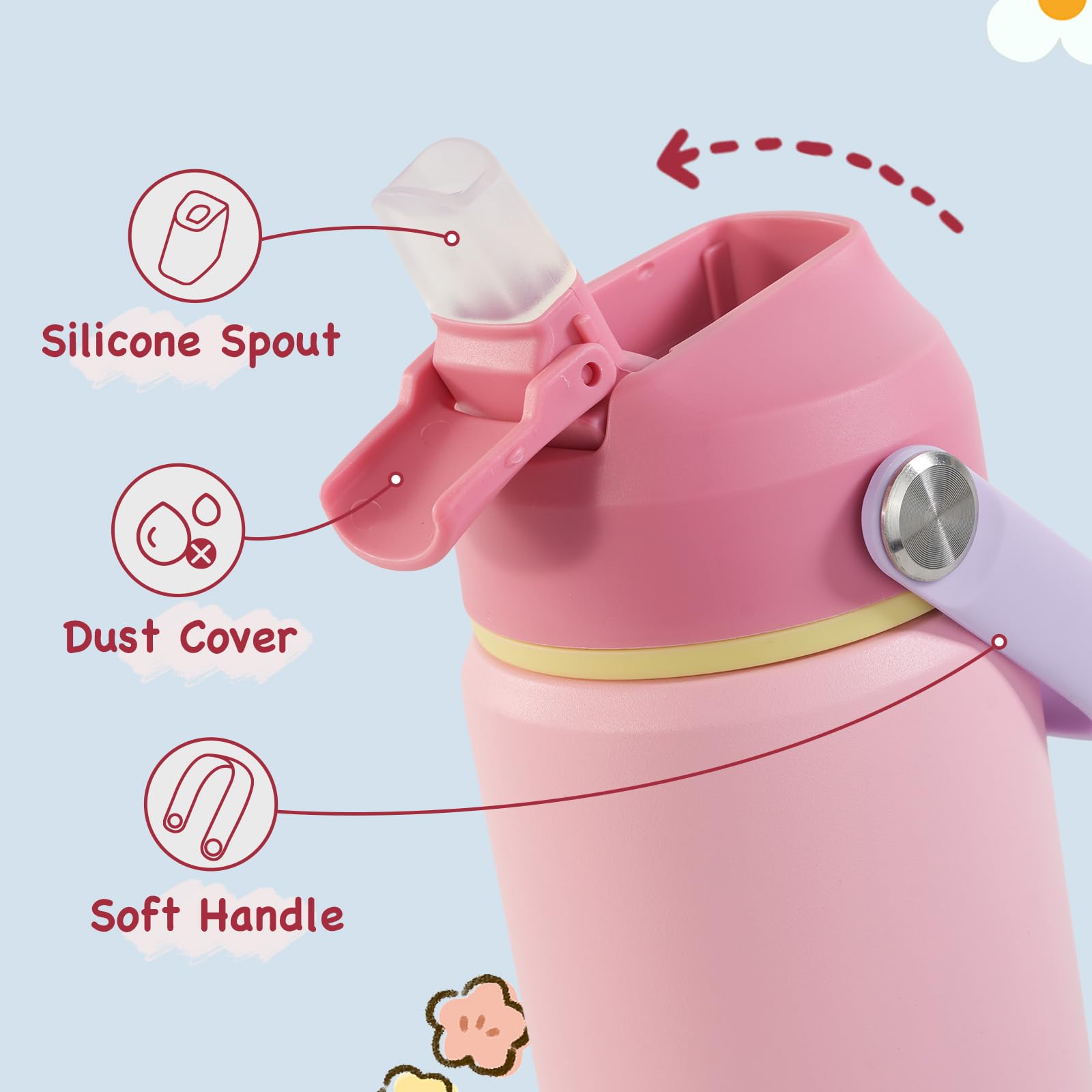 Kerilyn 12oz Insulated Water Bottle, Stainless Steel Insulated Kids Water Bottle, Toddler Cup with Straws Leak-Proof, Kids Water