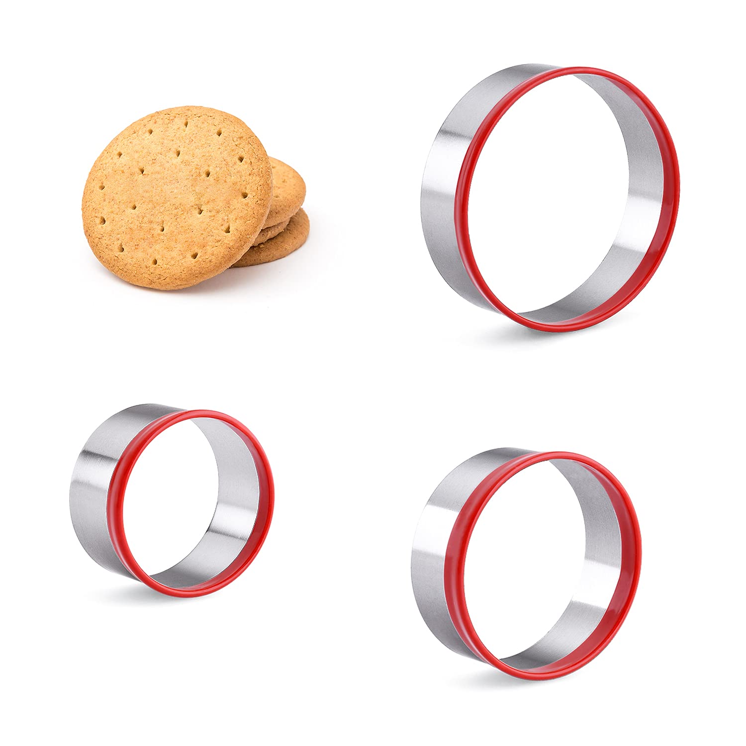 Fasaka 3-Piece Round Cookie Cutters Set 2'' -2.5'' - 3'' Heavy Duty Circle Baking Pastry Set For Decorating Cup Cake And Making