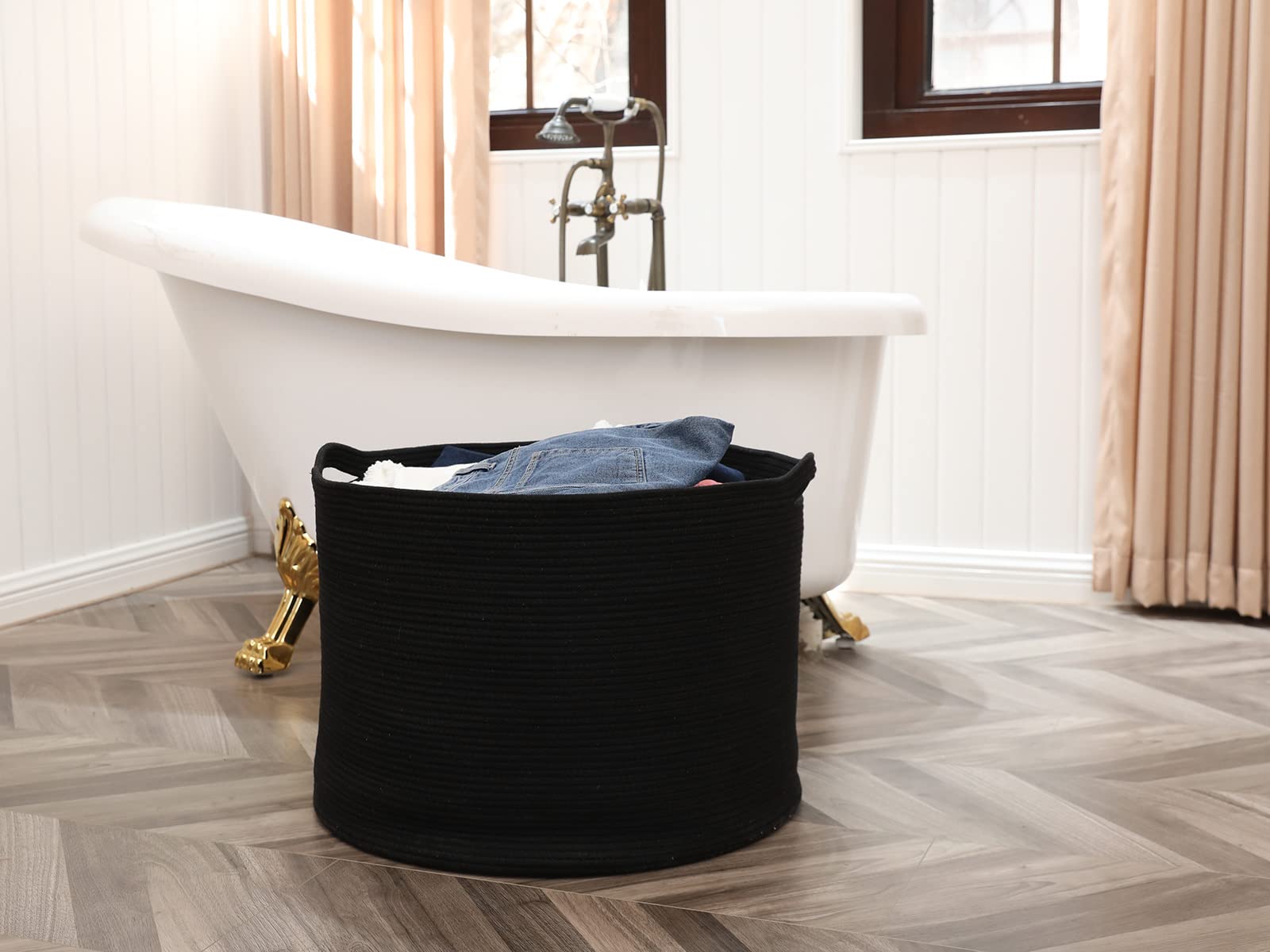 24 X 24 X 17 Max Size Large Cotton Rope Basket, Extra Large Storage Basket, Woven Laundry Hamper, Cloth Storage Bin, For Blanket