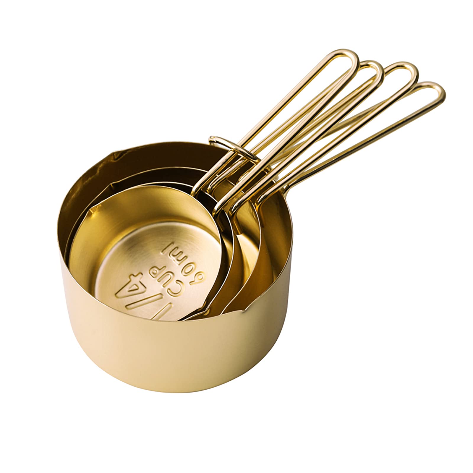 4Pcs Stainless Steel Measuring Cups Set Kitchen Accessories Baking Tea Coffee Measuring Tools (Gold-4Pcs)