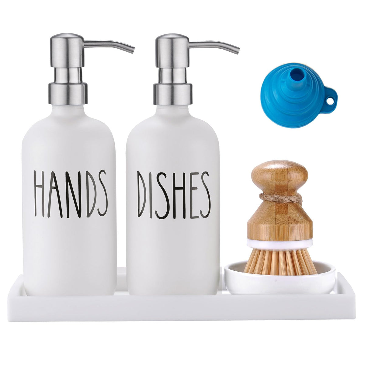 Glass Soap Dispenser For Kitchen Sink,Farmhouse Kitchen Dish Soap Dispenser&Hand Soap Dispenser Set,Rustproof Pump Soap Dispense