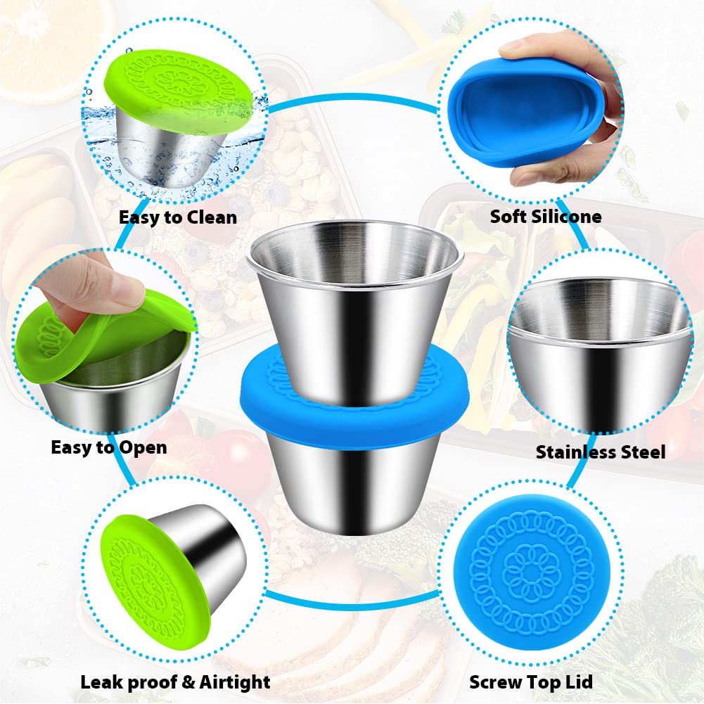 Hydream 8Pack Salad Dressing Containers To Go,2.4Oz Small Condiment Containers With Lids, Stainless Steel Condiment Cup Dipping