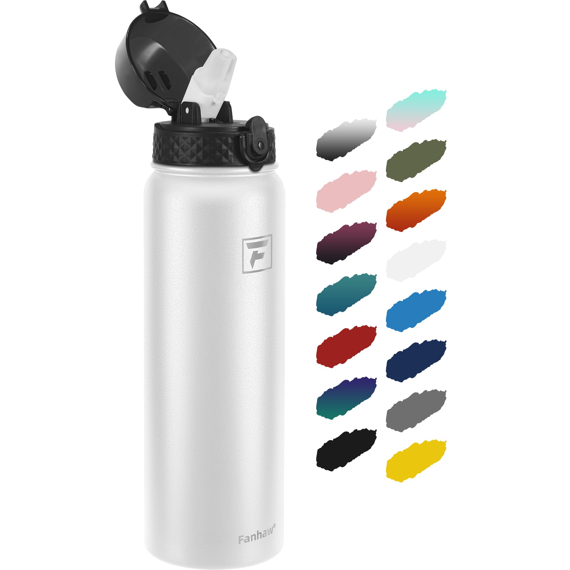 Fanhaw 32 oz Insulated Stainless Steel Water Bottle with Straw Lid, Leakproof Sports Bottle for Men, Women & Teens (White)