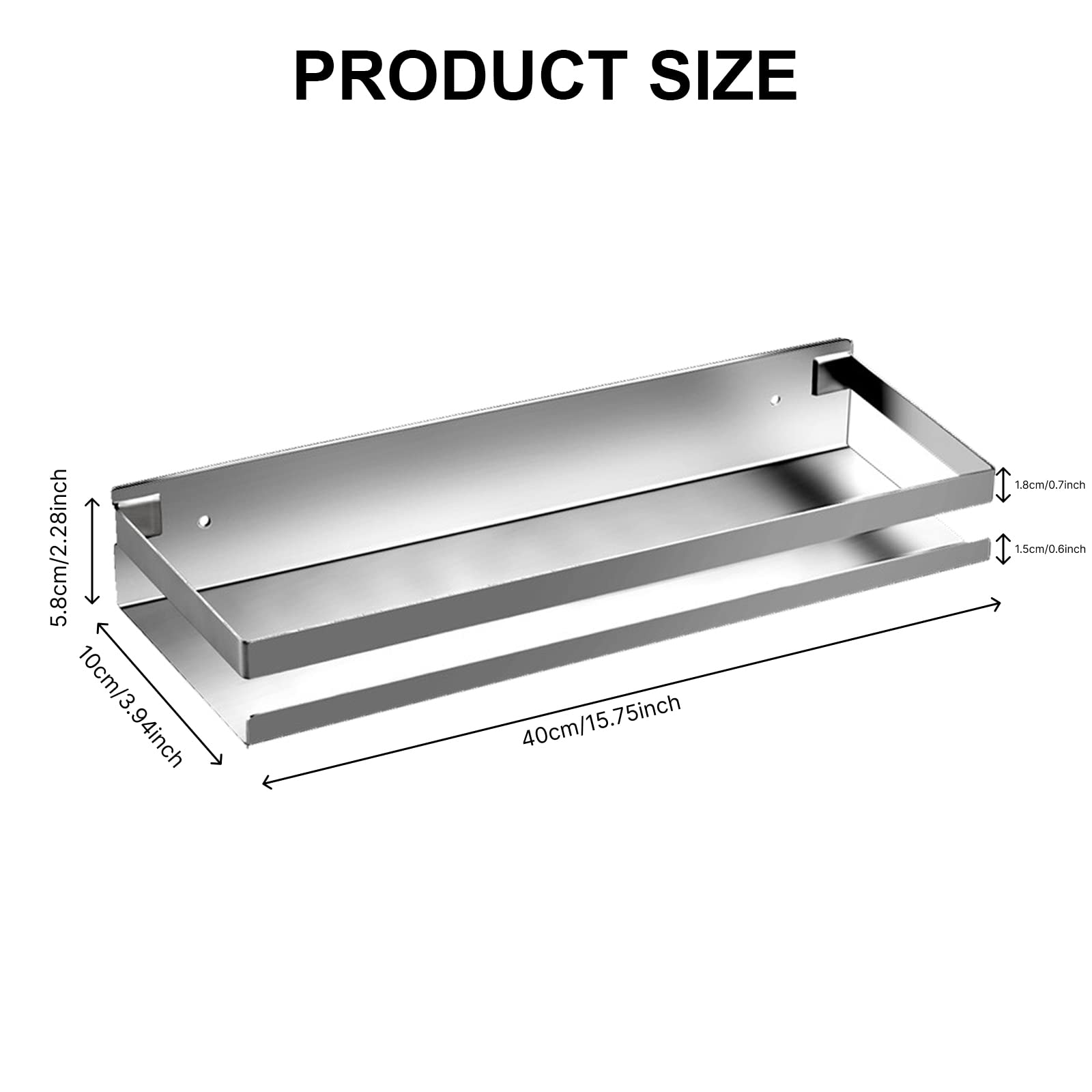 Merkaunis Stainless Steel Bathroom Shelf Bathroom Shower Shelf Bath Kitchen Shower Caddy Rack Rustproof Metal Storage Floating S