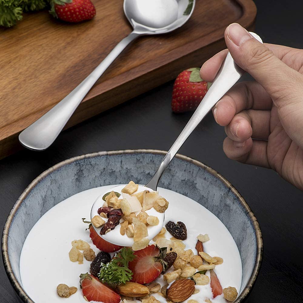 HAPPY KIT 8-Piece Stainless Steel Soup Spoons Set - Heavy-Weight Silver Flatware