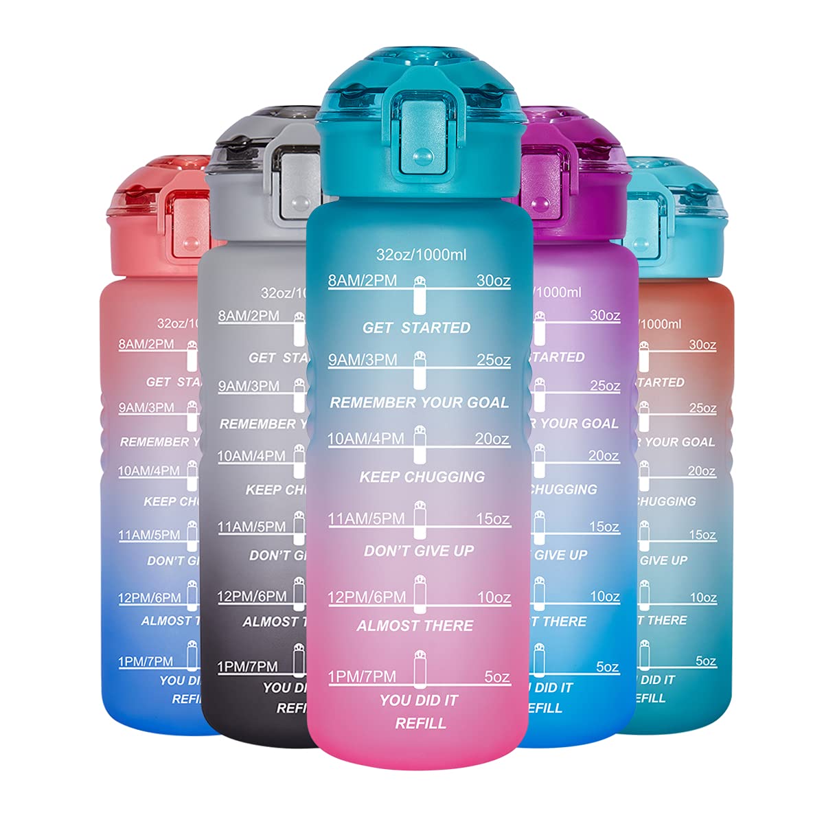 Allfourior 32Oz Water Bottles With Times To Drink - Water Bottle With Time Marker & Removable Strainer Water Tracker Bottle Bpa