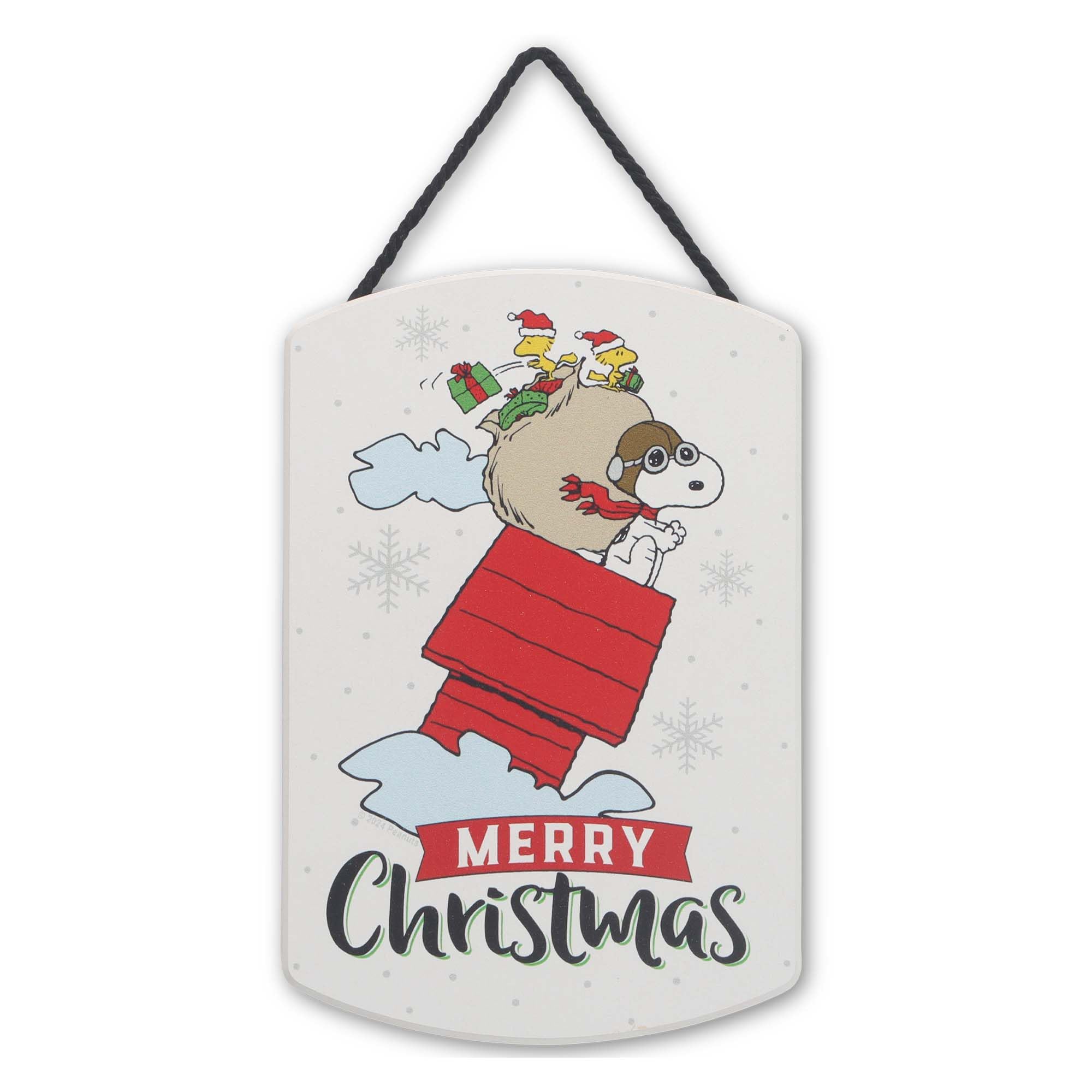 Peanuts Snoopy Flying Dog House Merry Christmas Hanging Wood Wall Decor - Fun Snoopy Christmas Decoration for Home