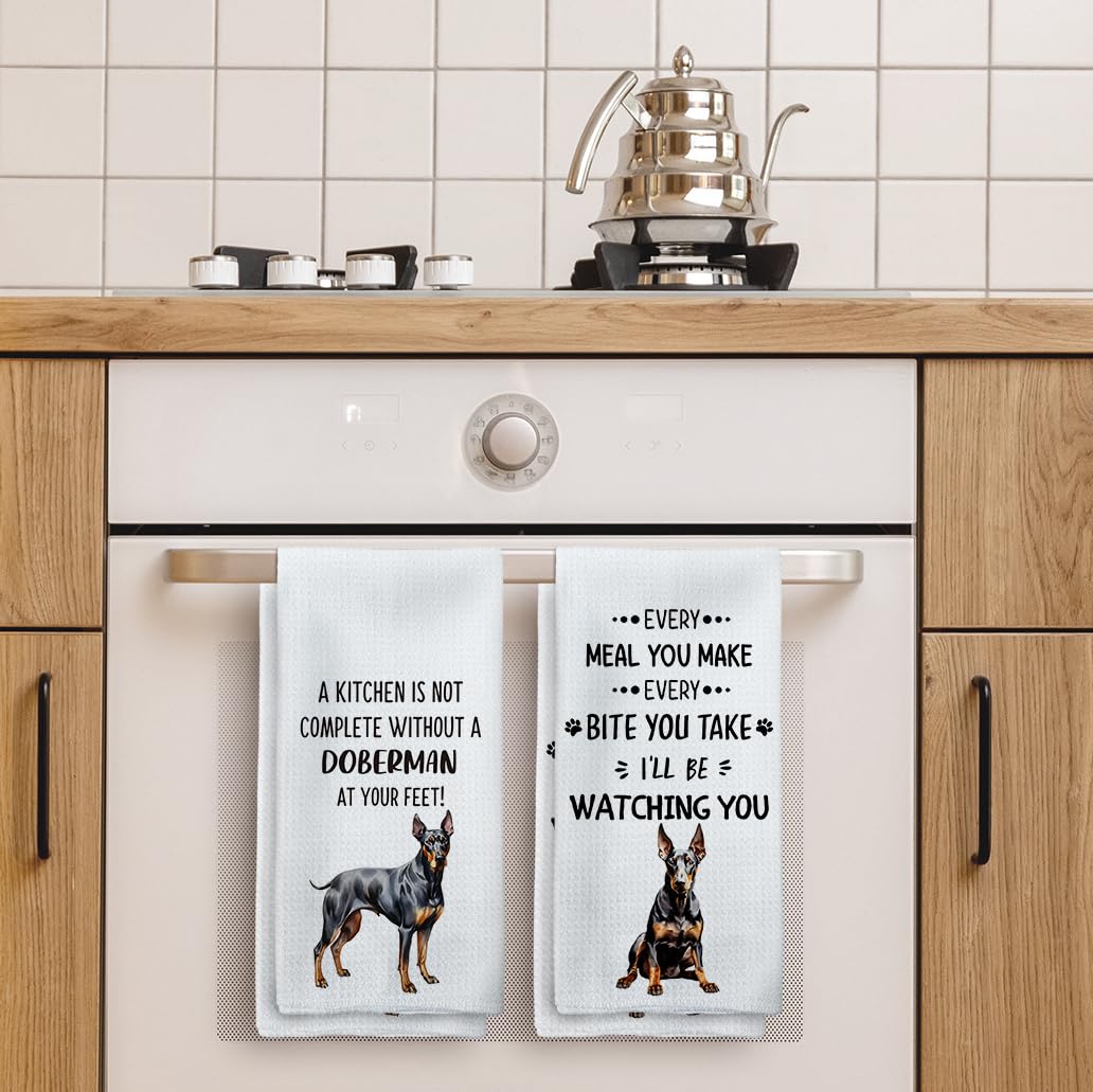 Tzhim Doberman Gifts Kitchen Towels Set Of 2, Doberman Gifts For Women, Doberman Dishcloths Dog Dish Towels Tea Towels For Kitch