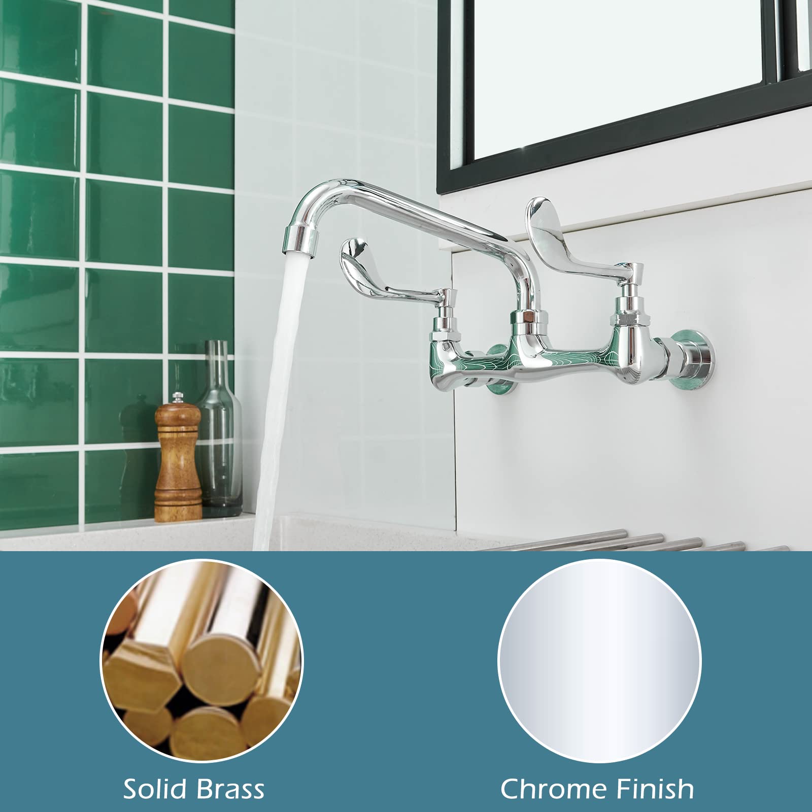 Bwe Kitchen Faucets Wall Mount 2 Handle With 12 '' Swivel Spout 8 '' Center Commercial Sink Faucet Polished Chrome Utility Laund