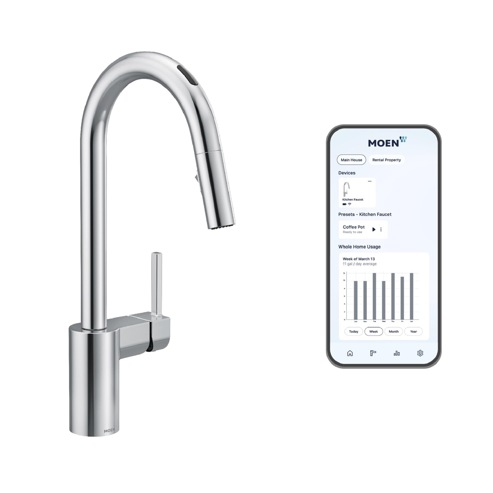 Moen Align Chrome Smart Faucet Touchless Kitchen Faucet With Pull Down Sprayer, Modern Kitchen Sink Faucet With Voice Control An