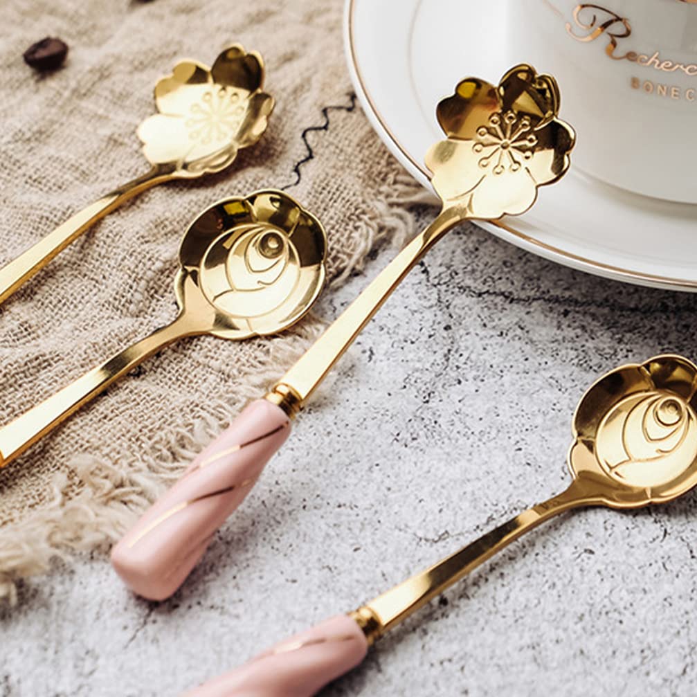 Doitool 4Pcs Stainless Steel Coffee Spoon Flower- Shaped Spoons Tea Sugar Spoon Dinner Espresso Spoons For Dessert Cake Mixing D