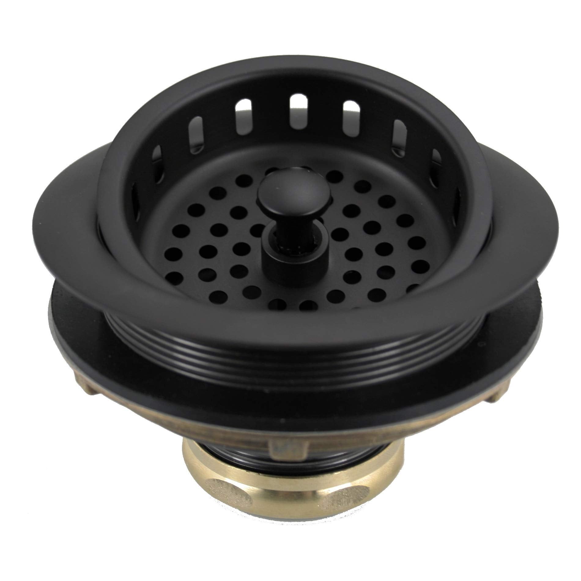 Westbrass D2165-62 Post Style Large Kitchen Basket Strainer with Waste Disposal Flange and Stopper  Matte Black