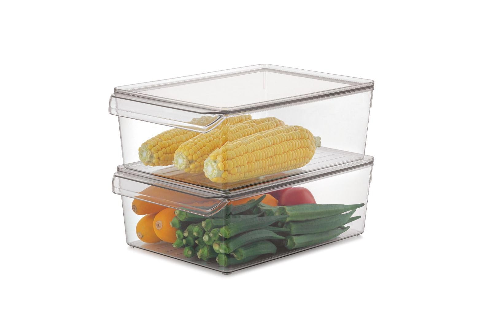 Lishonn Fridge And Freezer Plastic Storage Organizer Tray With Handle, BpaFree, Clear Drawer For Food, Drinks, Produce Organiza
