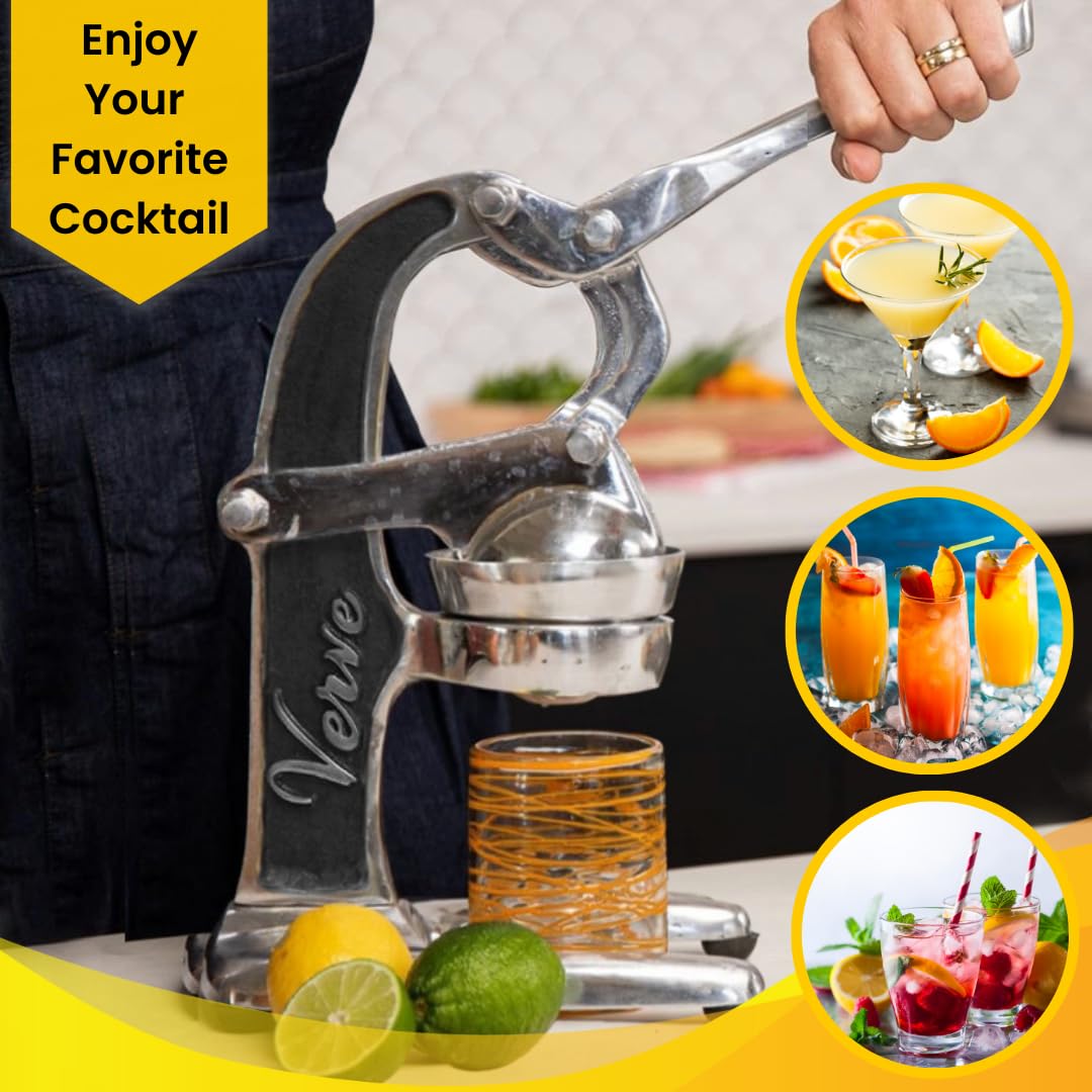 Verve CULTURE Artisan Cast Aluminum Manual Hand Press Juicer - Large, Black - Ideal for Citrus Fruits, Morning Drinks & Cocktails