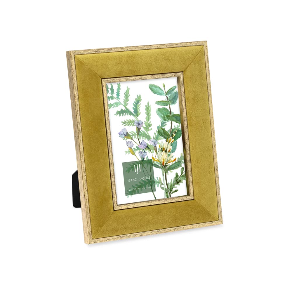 Isaac Jacobs 4x6 Mustard Velvet Picture Frame with Metallic Gold Double Border, Photo Frame, Horizontal & Vertical, Made for Tab