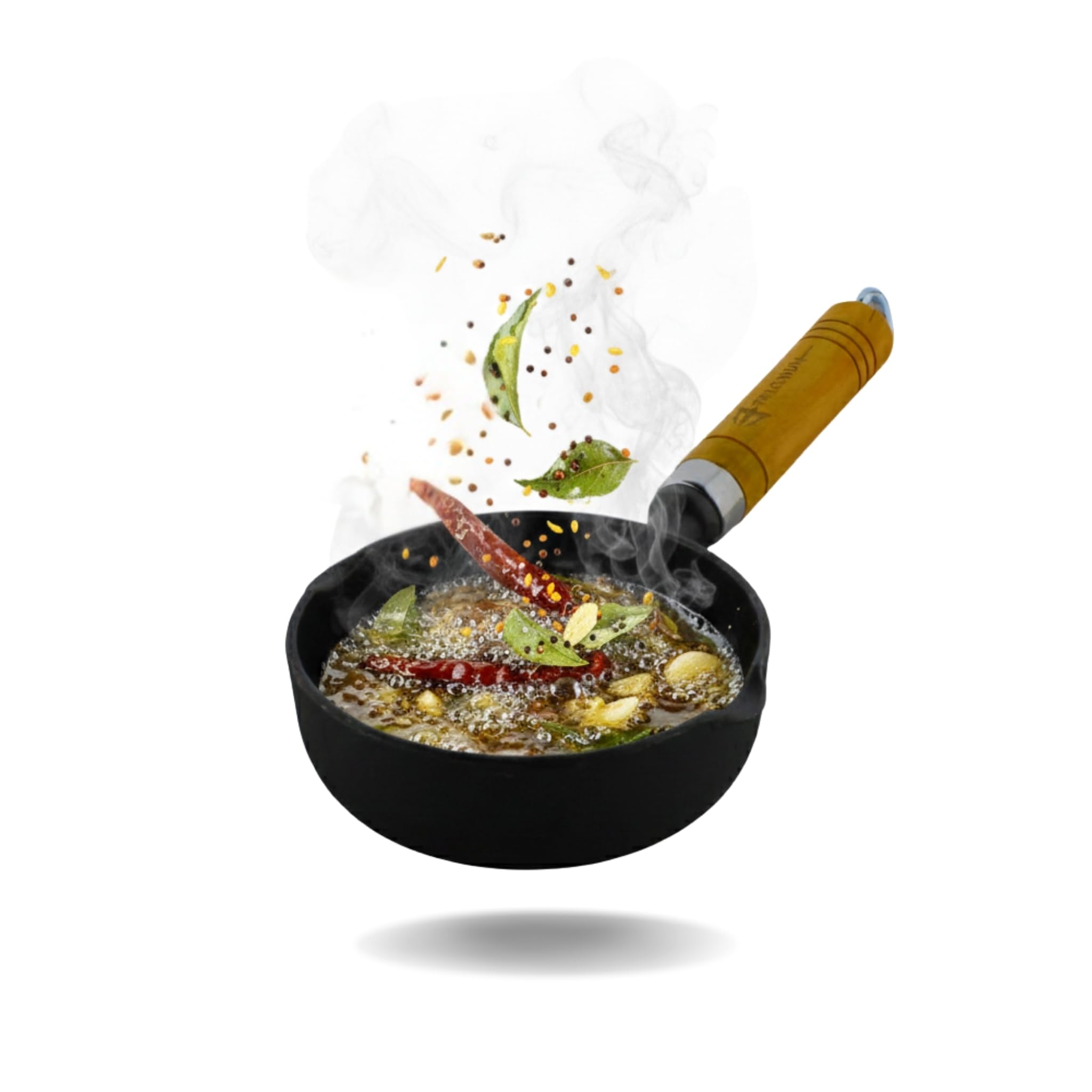 Trilonium Pre-Seasoned Cast Iron Tadka Pan 13 Cms | Chinese Melting Pot 400Ml,Black