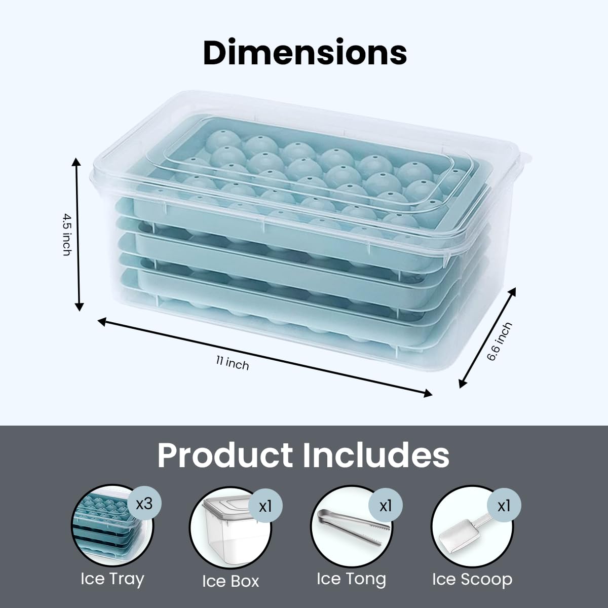Amerryapple - Silicone Ice Cube Trays For Freezer With Lid, Bin And Scoop | Round Ice Cube Mold | Sphere Ice Ball Maker For Drin