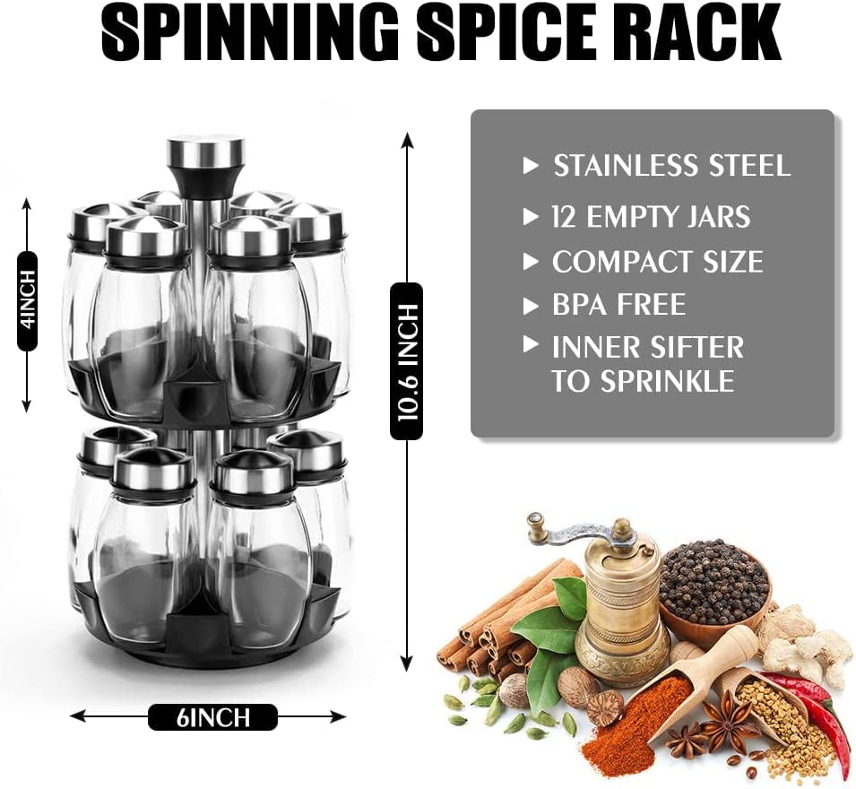 Revolving Spice Rack Organizer Storage for kitchen, Spice Stand Holder, Spinning Countertop Herb and Spice Rack Organizer with 1