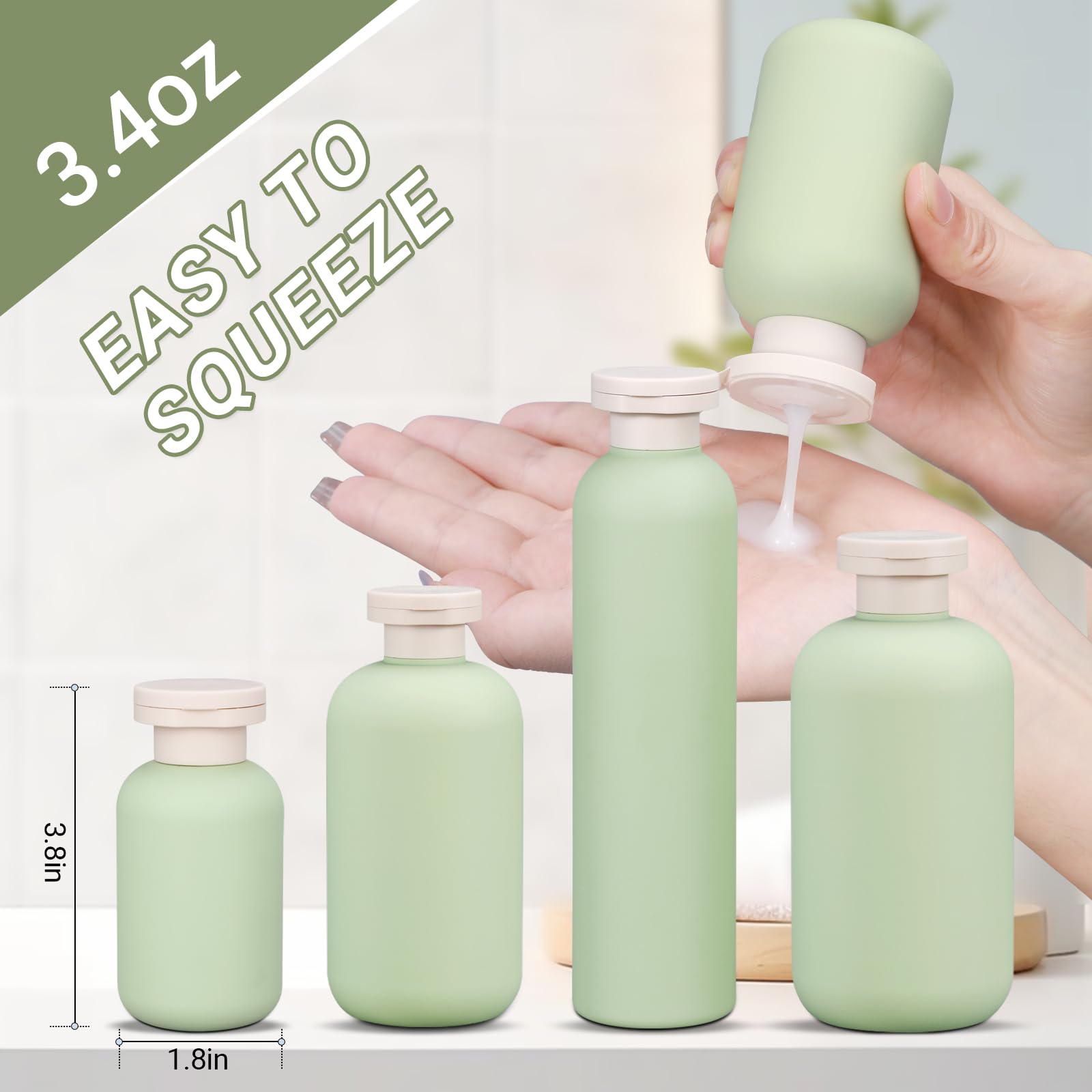 Asevat 3.4 Oz Travel Bottles For Toiletries, Leak Proof Squeeze Bottles Refillable, Plastic Bottles With Caps For Shampoo, Lotio