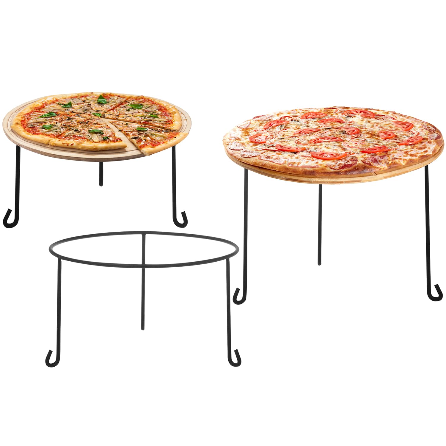 Mygift Black Metal Wire Pizza Pan Holder, Round Pizza Tray Riser Rack, Tabletop Serving Stands For Trays And Platters, Set Of 3