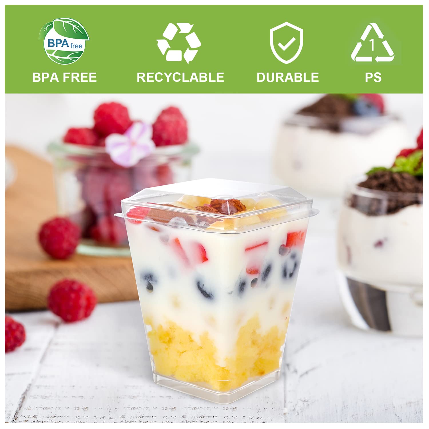 Easercy 50 Pack 5 Oz Plastic Dessert Cups With Lids, Yogurt Parfait/Appetizer Cup With Lids For Party, Mini Dessert Cups With Sp