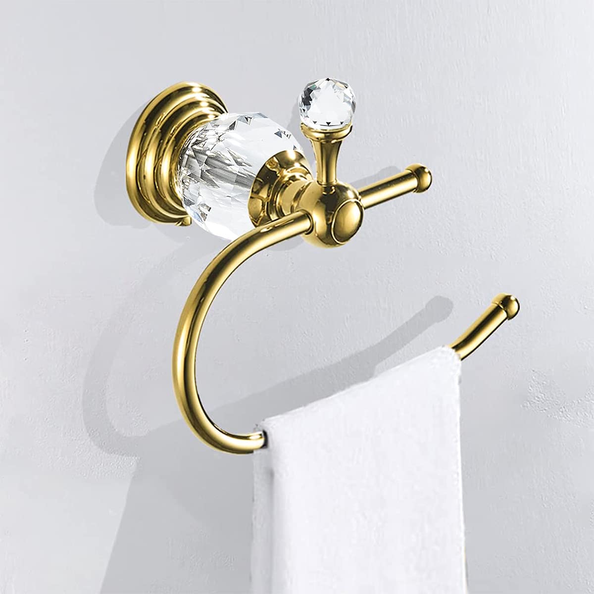 Wolibeer Crystal Towel Ring, Gold Toilet Paper Holder Hand Towel Holder Towel Hook Tissue Roll Paper Holder Wall Mounted Towel H