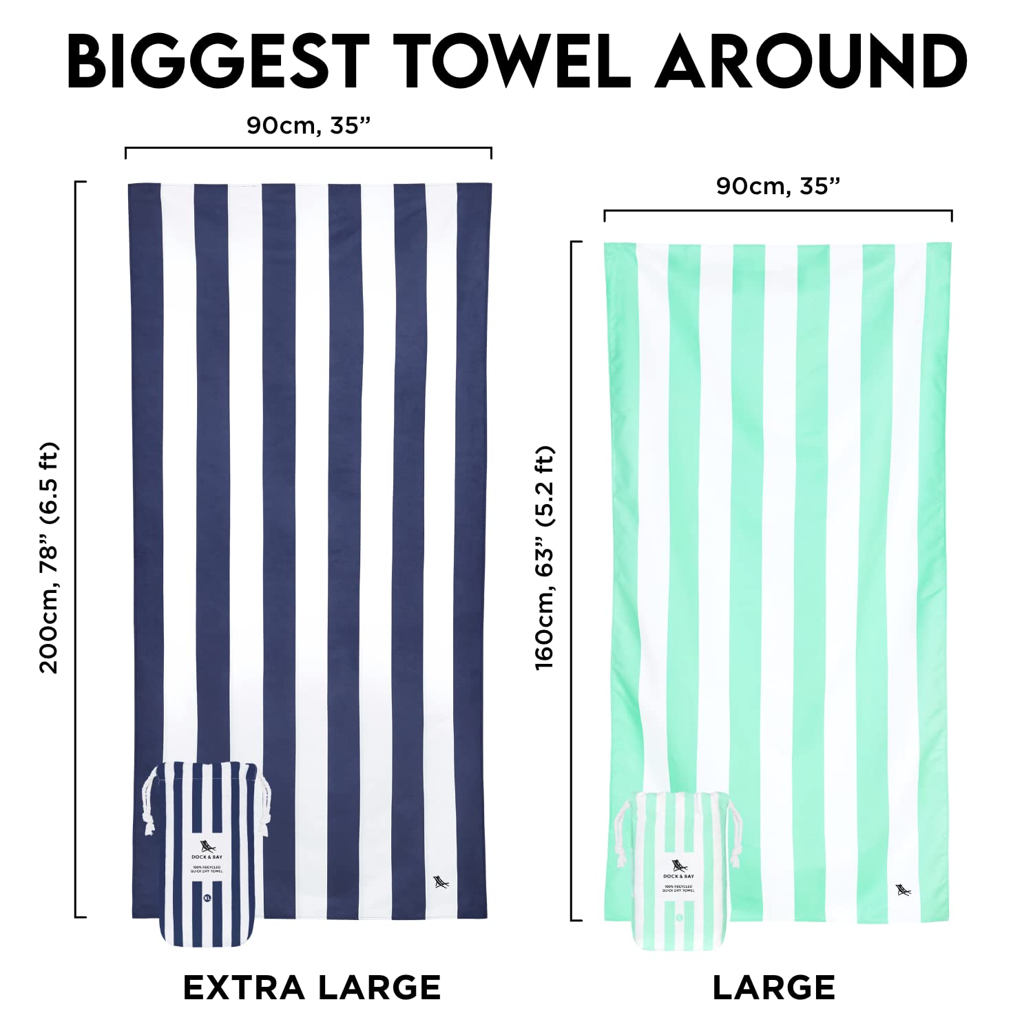 Dock & Bay Beach Towel - Quick Dry  Sand Free - compact  Lightweight - 100% Recycled - Includes Bag - cabana - cayman Khaki - Extra Large (200x90cm  78x35)